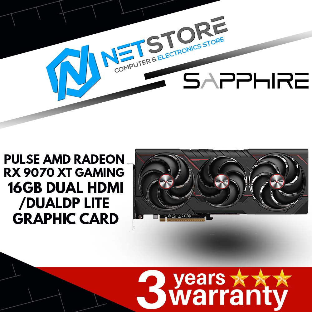 SAPPHIRE PULSE AMD RADEON RX 9070 XT GAMING 16GB DUAL HDMI/DUAL DP LITE GRAPHIC CARD - 11348-03-20G