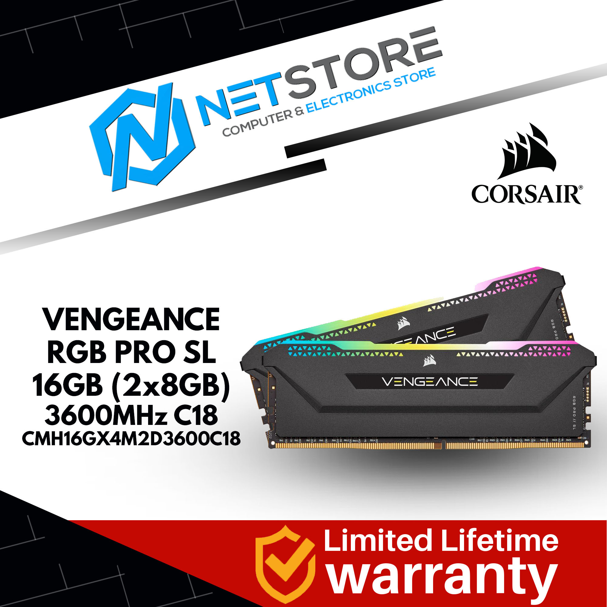 CORSAIR VENGEANCE RGB PRO SL 16GB (2x8) 3600MHz RAM CMH16GX4M2D3600C18