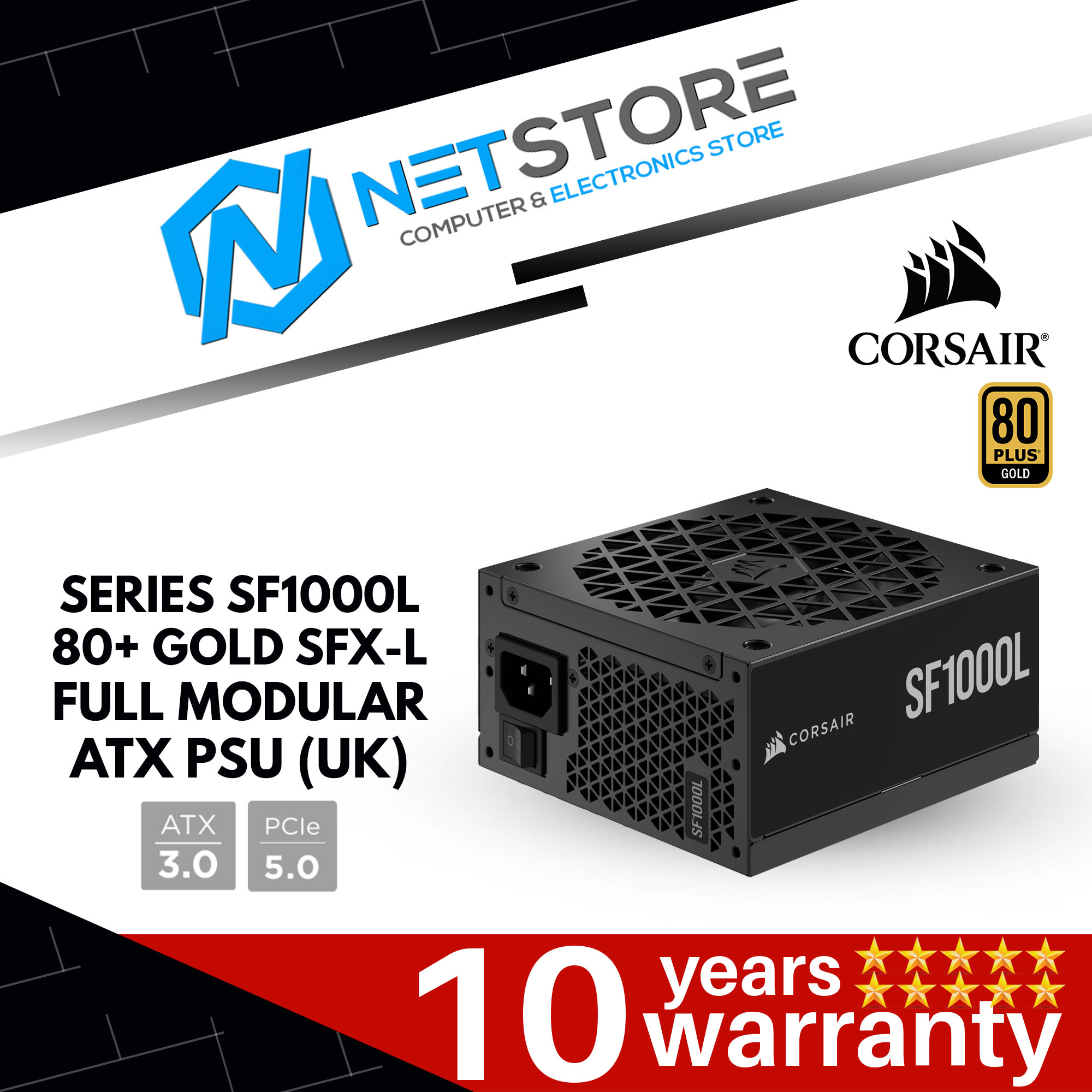 CORSAIR SERIES SF1000L 80+ GOLD SFX-L FULL MODULAR ATX PSU (UK) ATX3.0 (PCIe5.0) POWER SUPPLY - CP-9