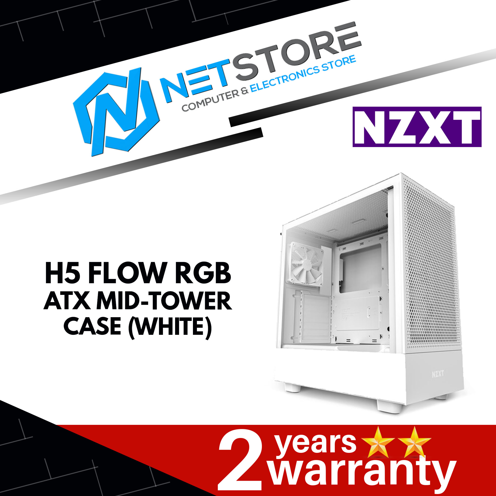NZXT H5 FLOW RGB ATX MID-TOWER CASE (WHITE) - CC-H51FW-R1