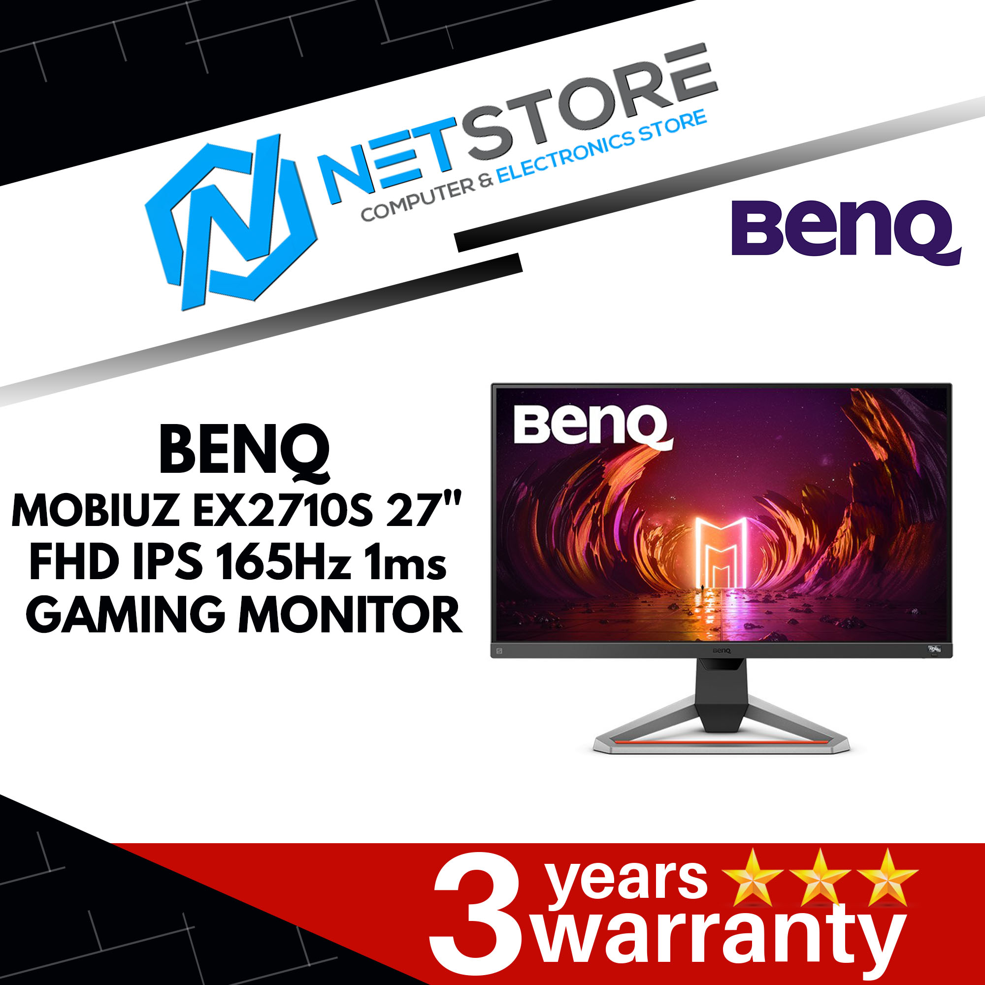 BENQ MOBIUZ EX2710S 27" FHD IPS 165Hz 1ms GAMING MONITOR 9H.LKFLA.TBP
