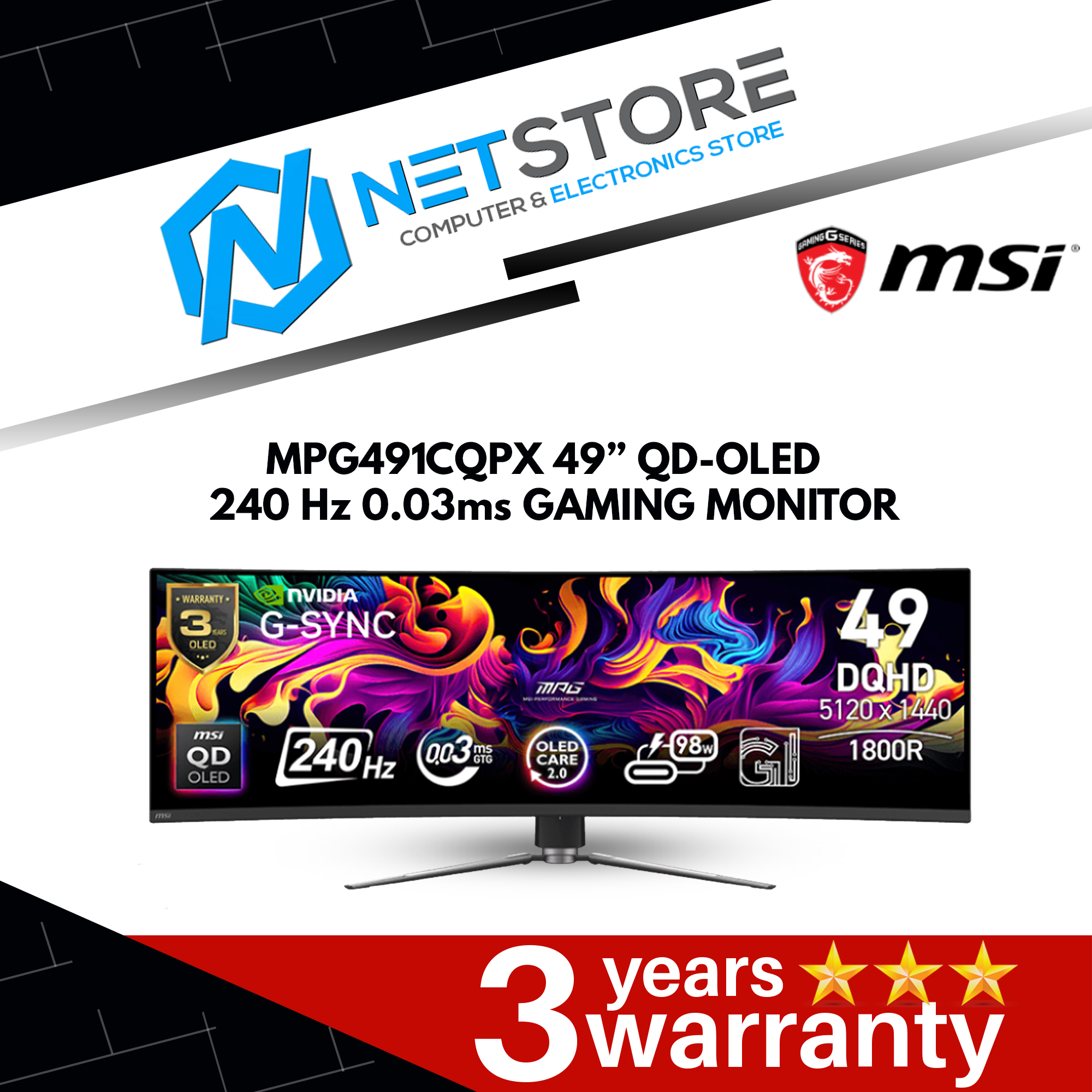 MSI MPG491CQPX QD-OLED GAMING MONITOR - 9S6-3FA84T-025