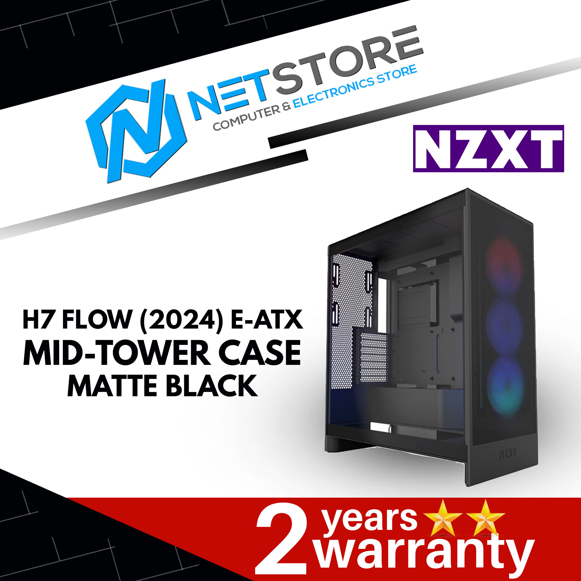 NZXT H7 FLOW (2024) E-ATX MID-TOWER CASE MATTE BLACK - CM-H72FB-R1