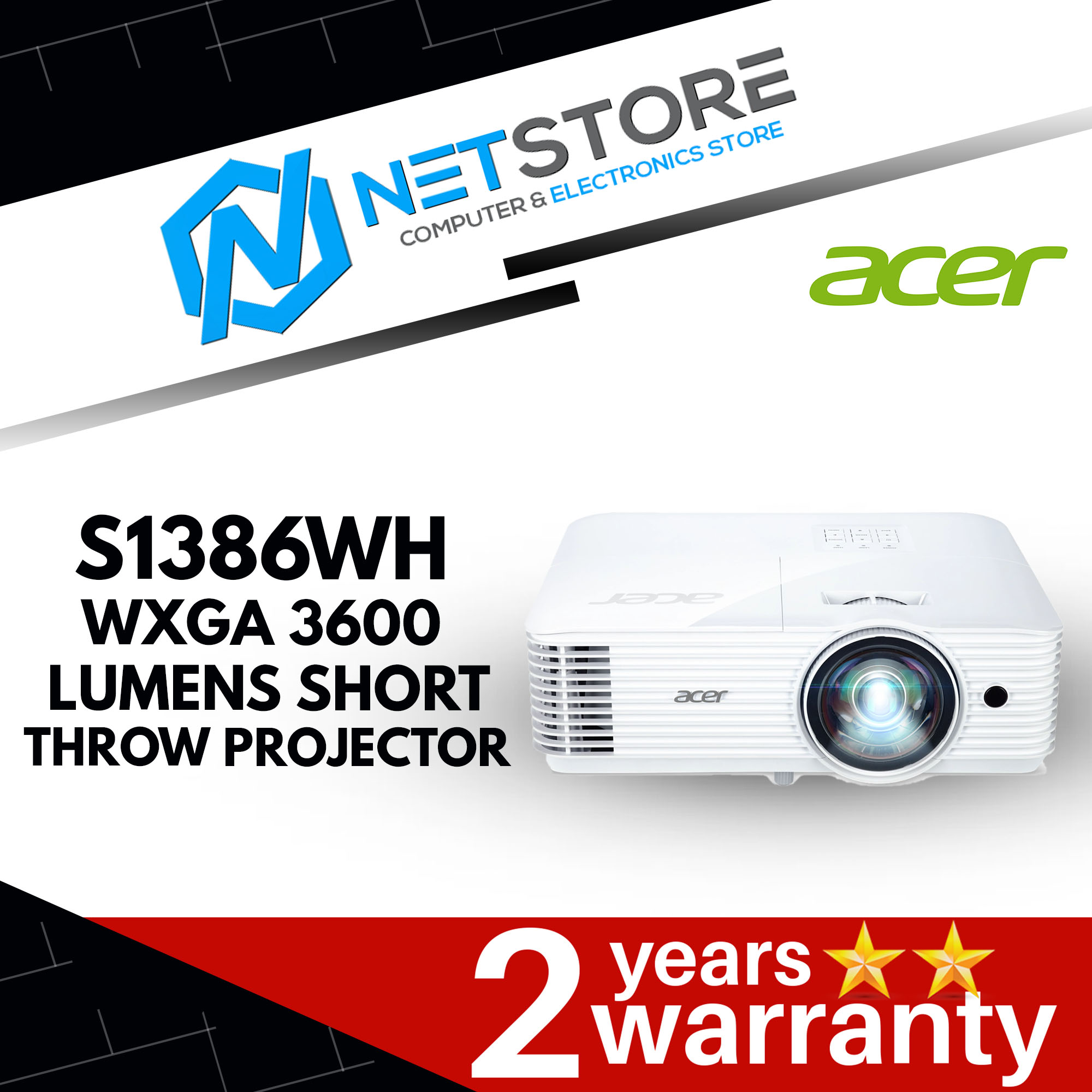 ACER S1386WH WXGA 3600 LUMENS SHORT THROW PROJECTOR - MR.JQU11.005