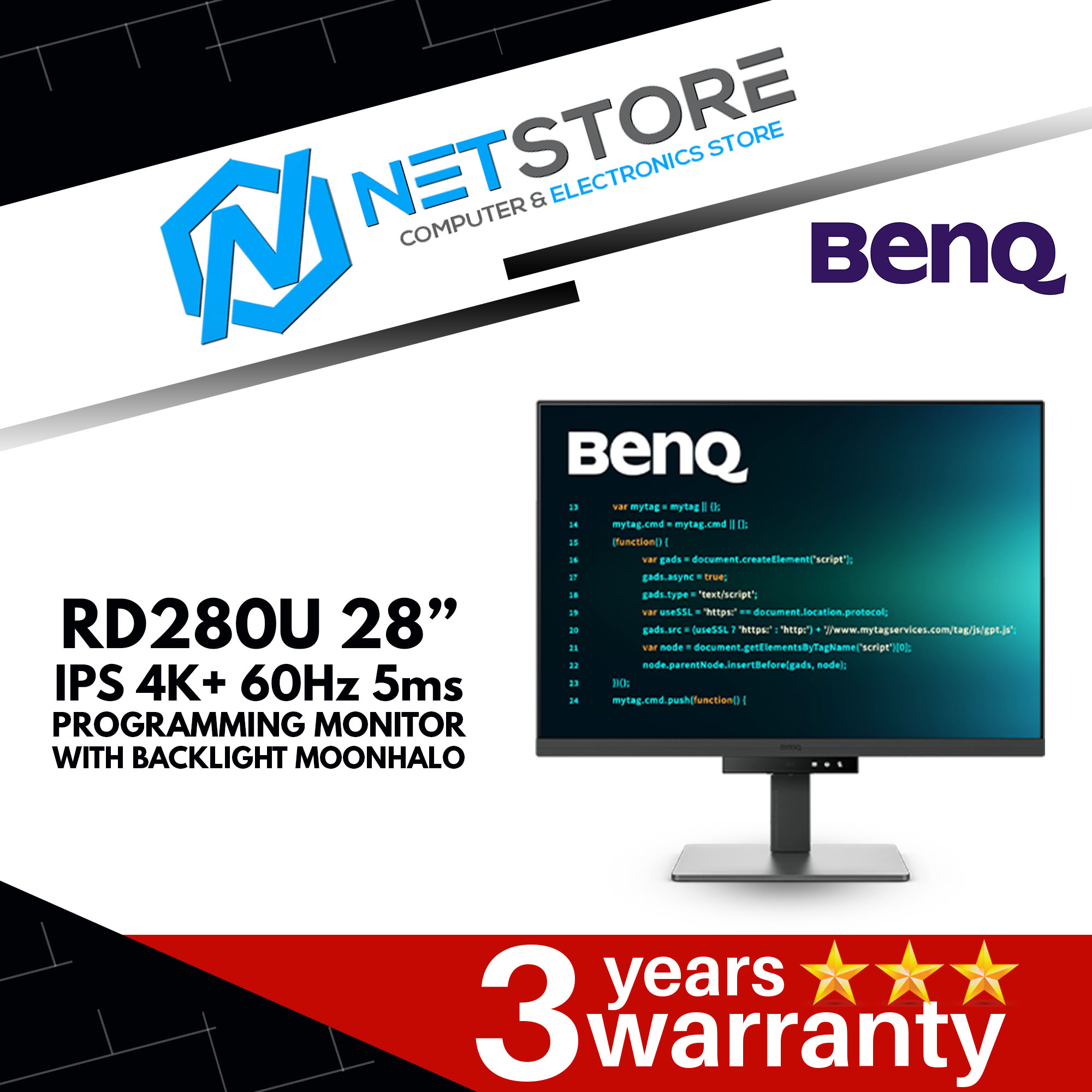  BenQ RD280U 28” IPS 4K+ 60Hz 5ms PROGRAMMING MONITOR WITH BACKLIGHT MOONHALO - 9H.LM1LJ.TBS