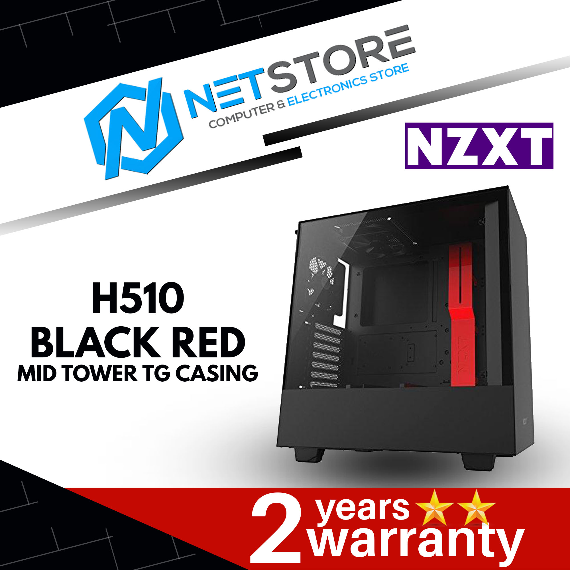 NZXT H510 BLACK RED MID TOWER TG CASING CA-H510B-BR