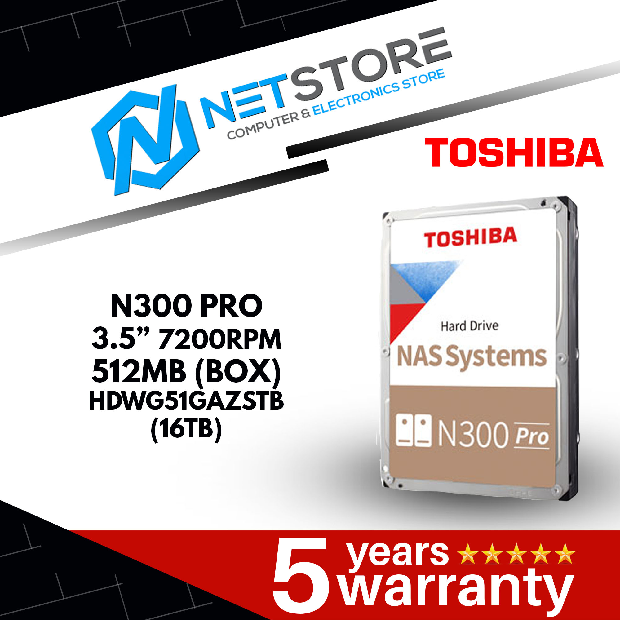 TOSHIBA N300 PRO 3.5” 7200RPM 512MB (BOX) (14TB/16TB/18TB/20TB/22TB)