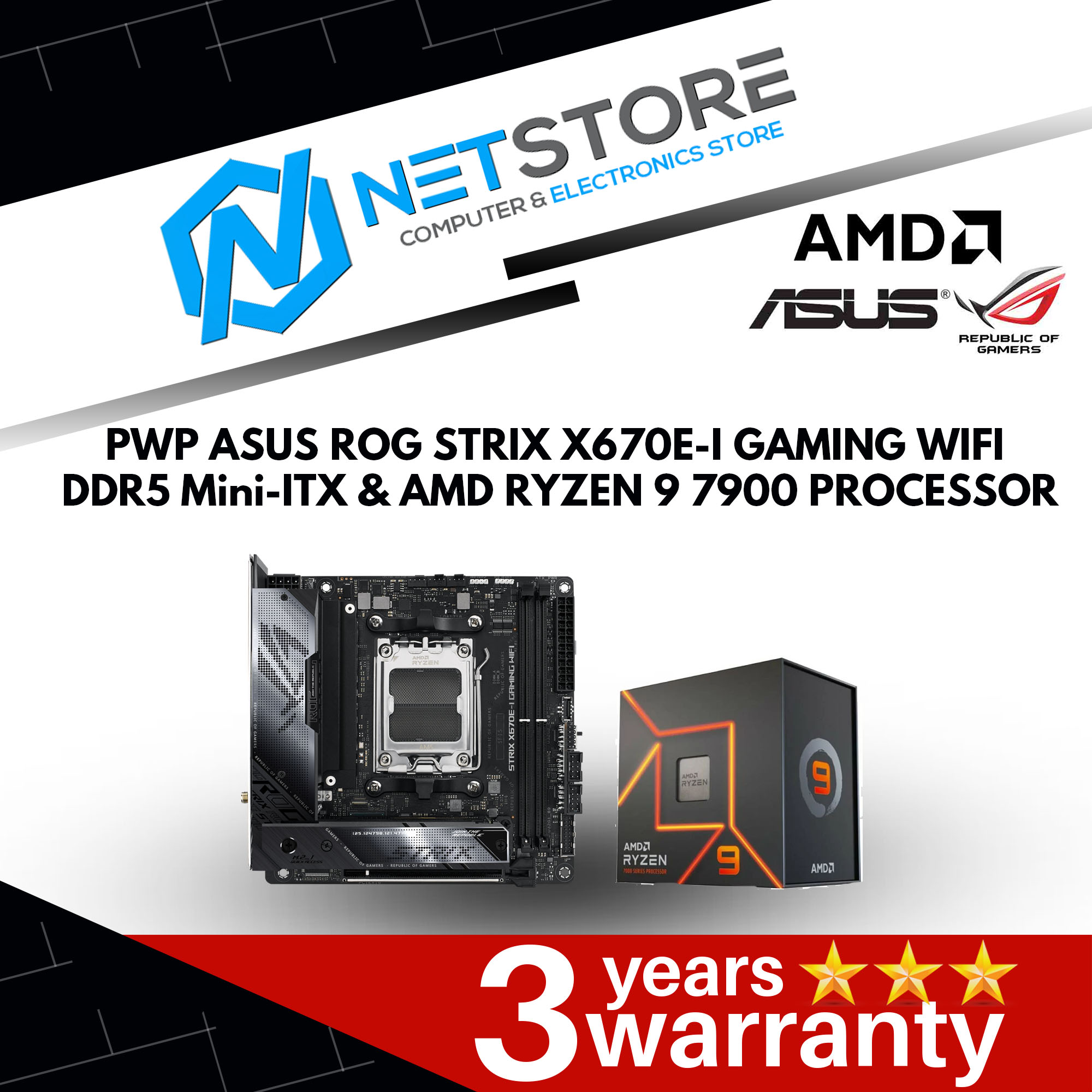 PWP ASUS ROG STRIX X670E-I GAMING WIFI DDR5 Mini-ITX & AMD RYZEN 9 7900 PROCESSOR