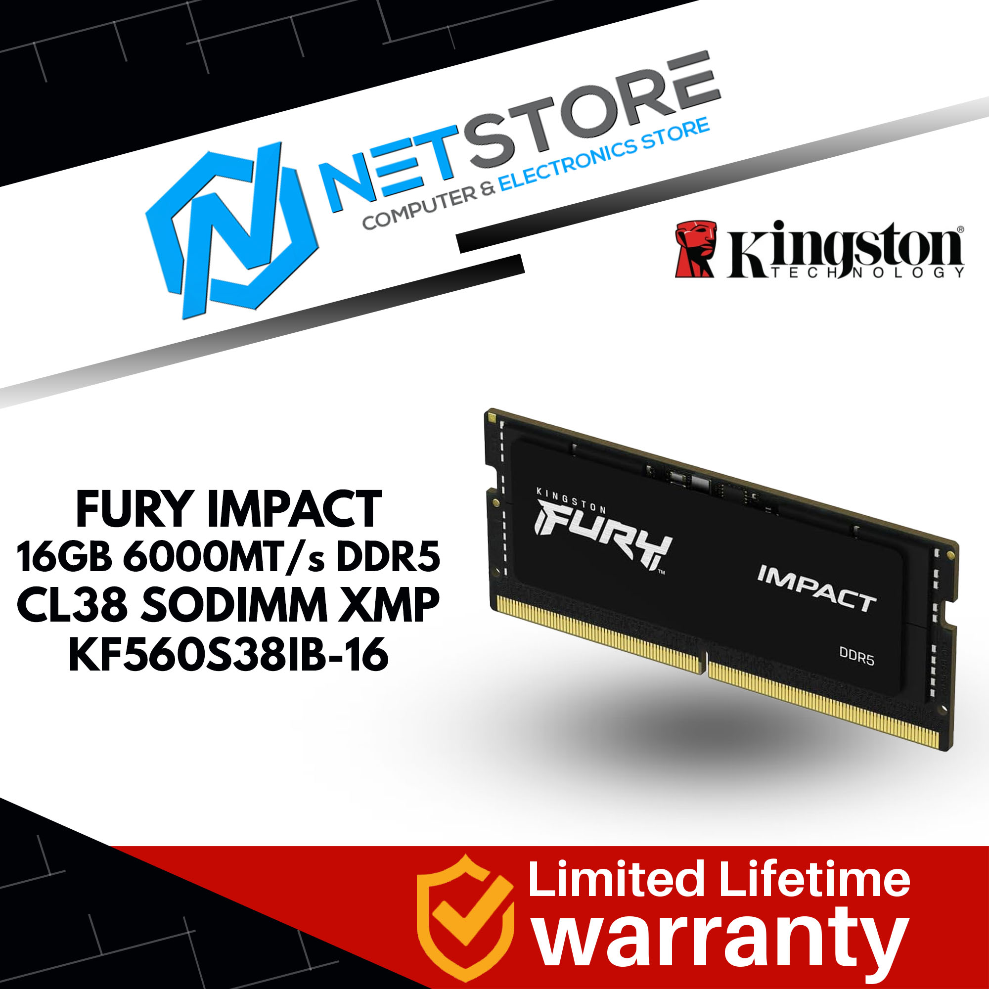KINGSTON FURY IMPACT 16GB 6000MT/s DDR5 CL38 SODIMM XMP - KF560S38IB-16