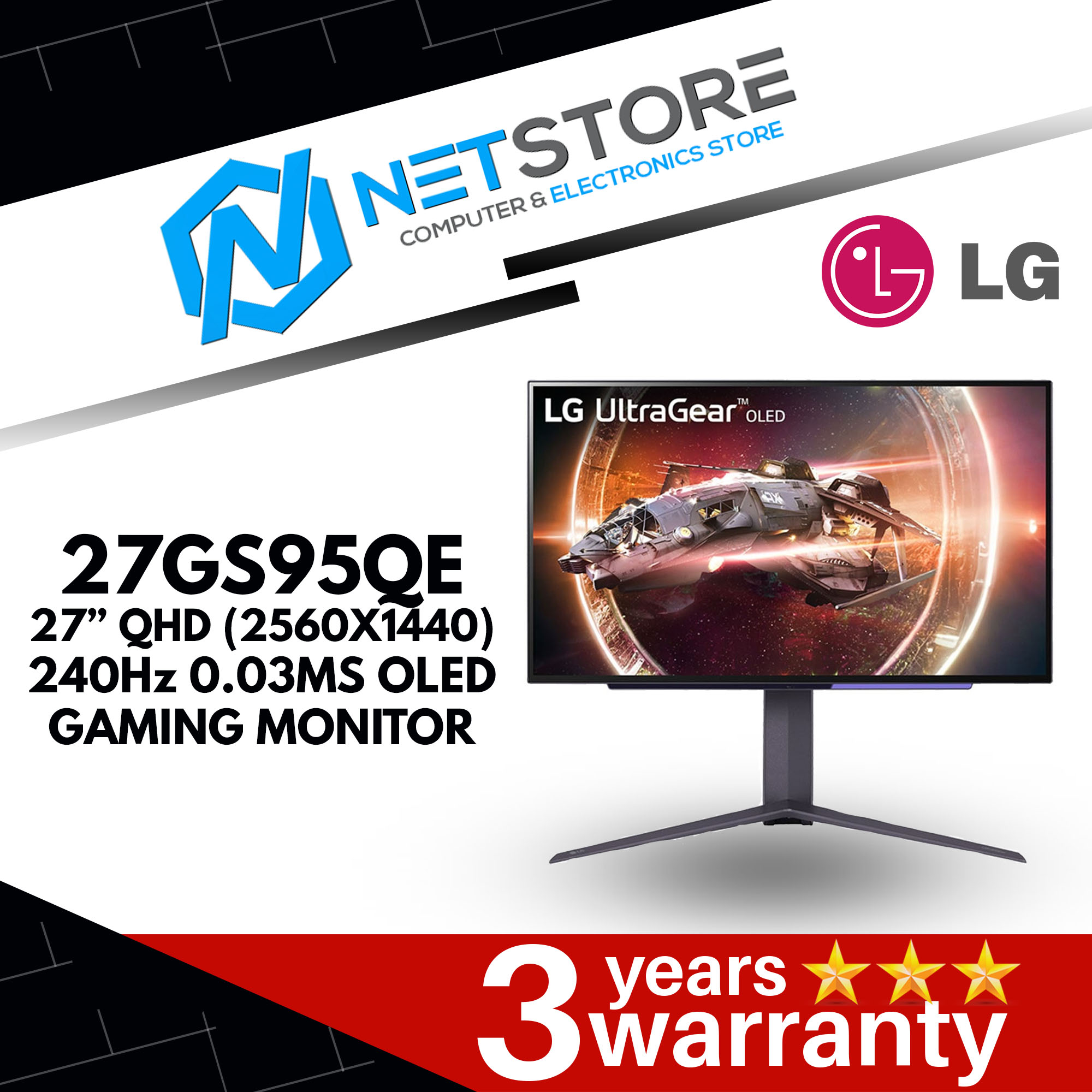 LG 27GS95QE 27” QHD (2560X1440) 240Hz 0.03MS OLED GAMING MONITOR - 27GS95QE-B.ATS