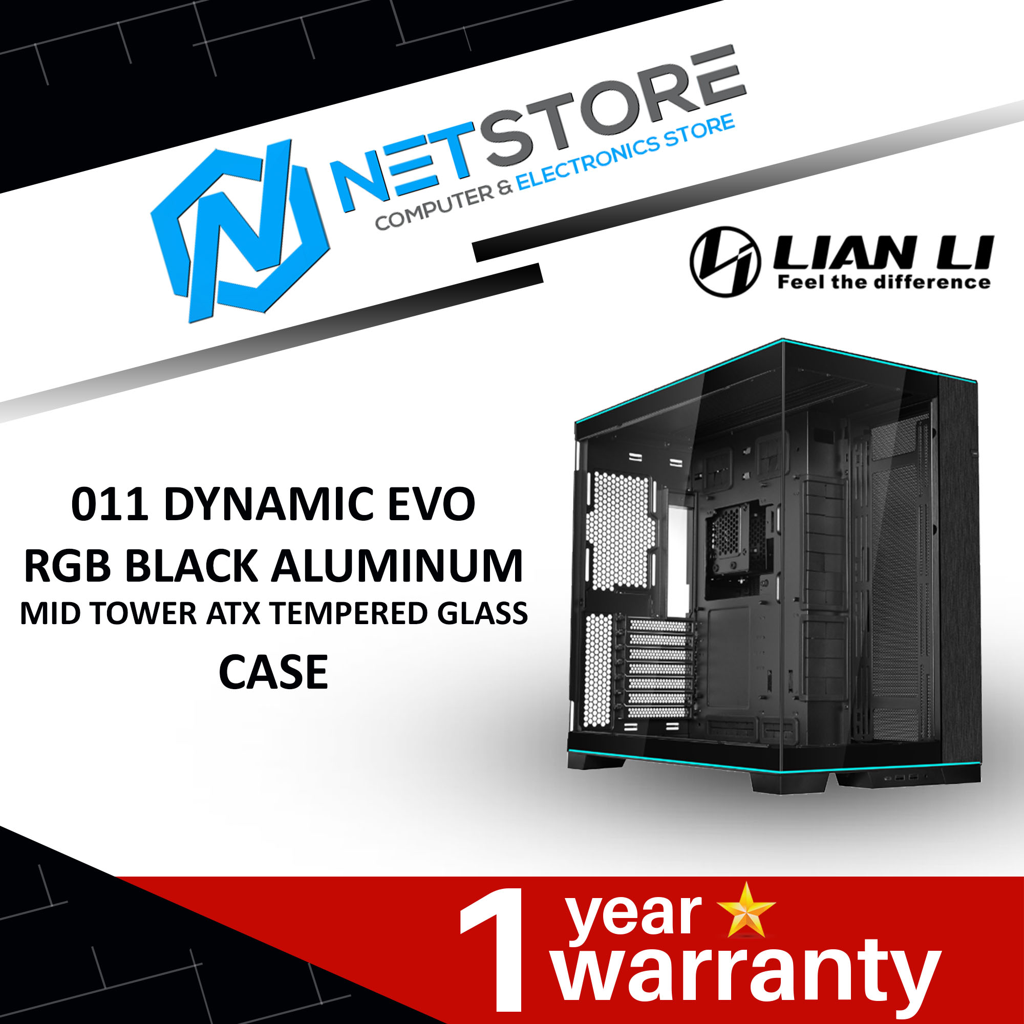LIAN LI 011 DYNAMIC EVO RGB BLACK / WHITE ALUMINUM MID TOWER ATX TEMPERED GLASS CASE