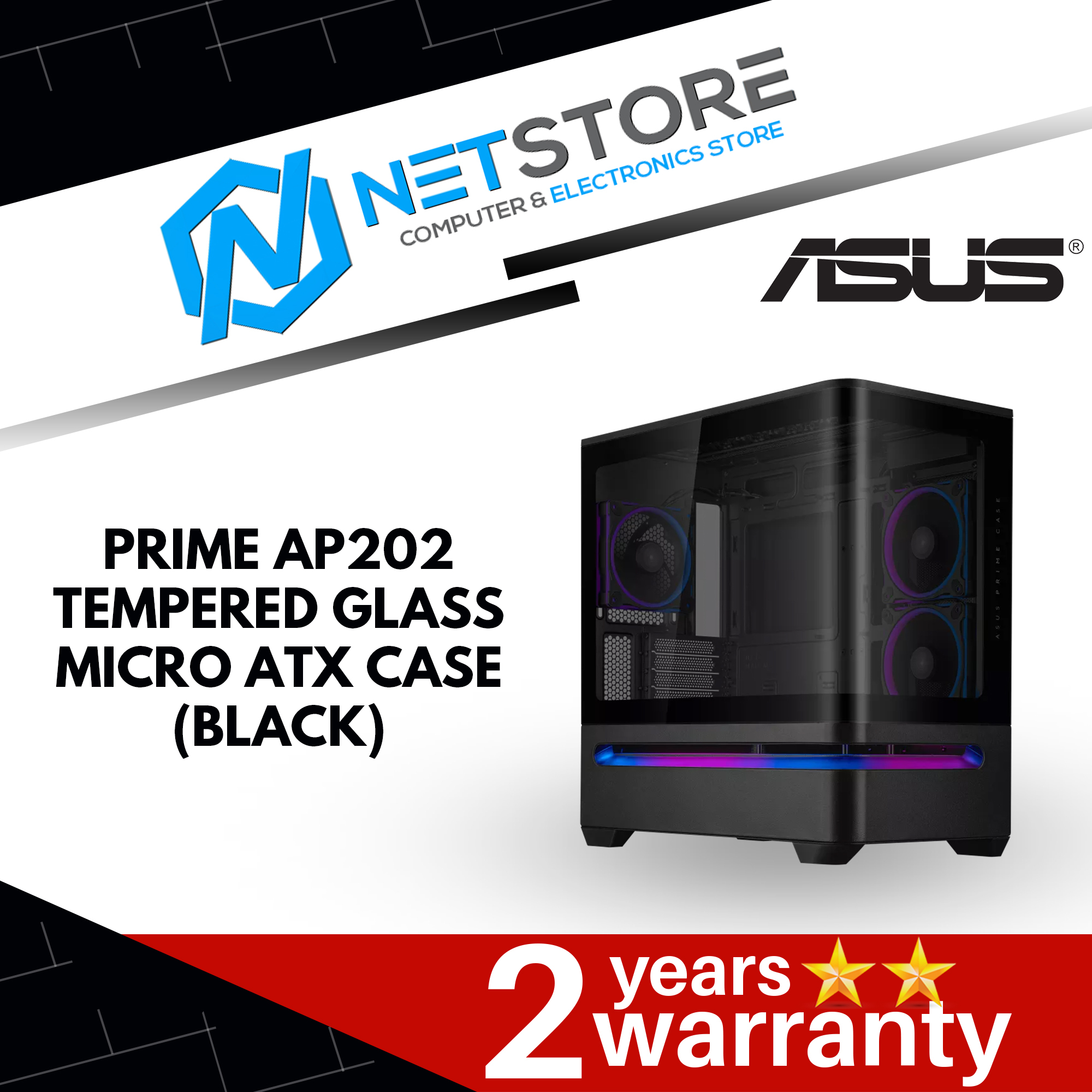 ASUS PRIME AP202 TG ARGB MATX CASING - (BLACK | WHITE)