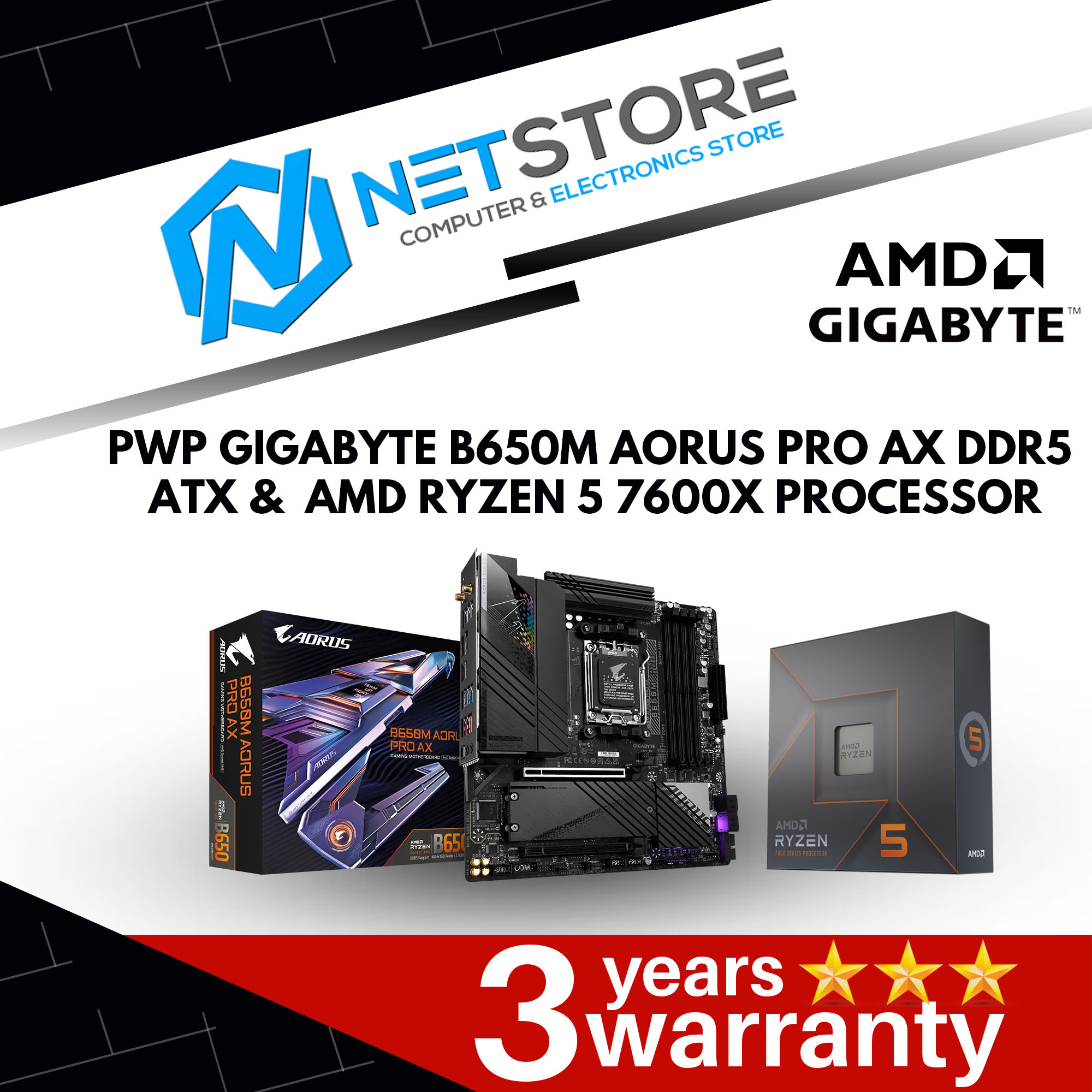 PWP GIGABYTE B650M AORUS PRO AX DDR5 ATX & AMD RYZEN 5 7600X PROCESSOR