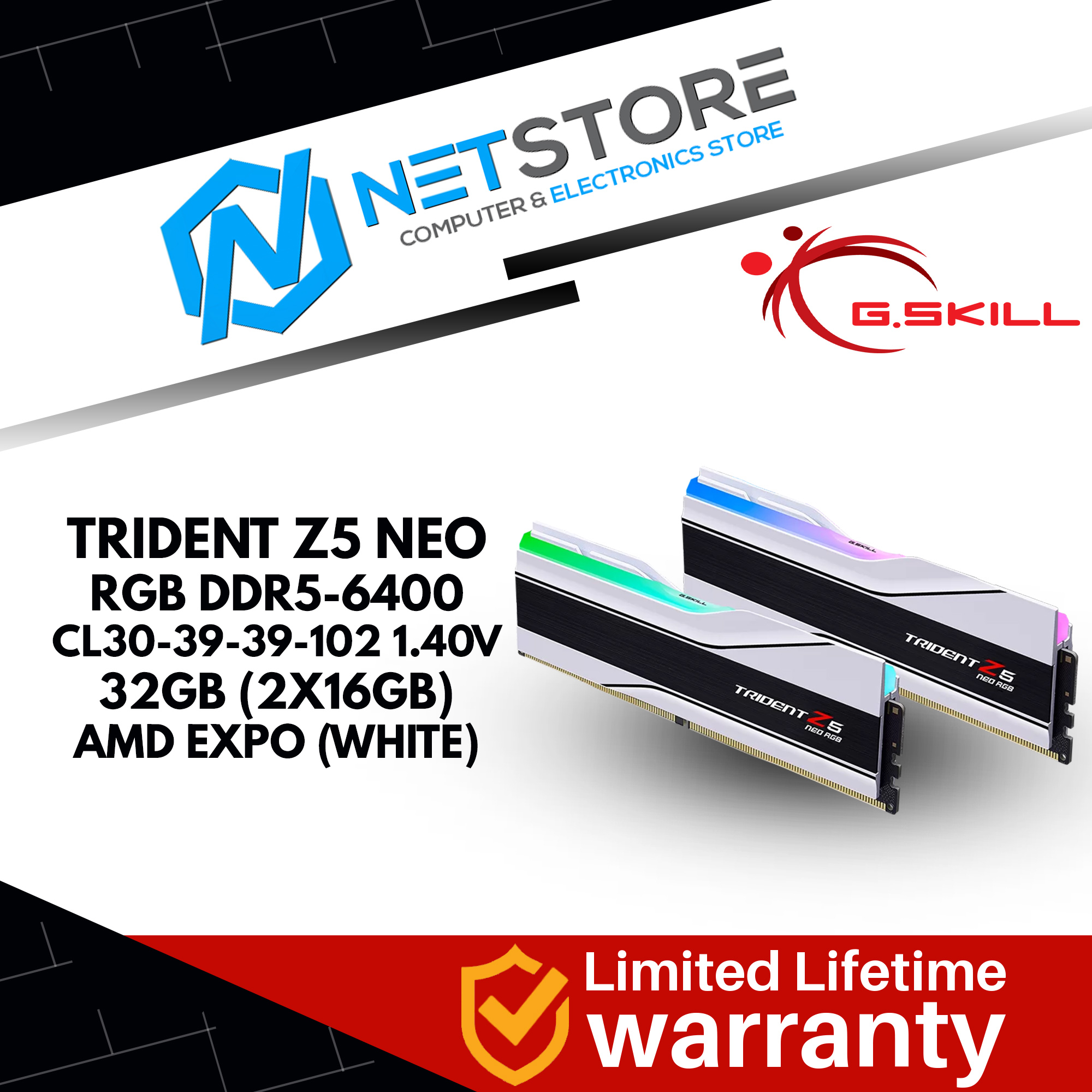 G.SKILL TRIDENT Z5 NEO RGB DDR5 6400MT/S CL30 32GB (2x16GB) AMD EXPO - F5-6400J3039G16GX2-TZ5NRW