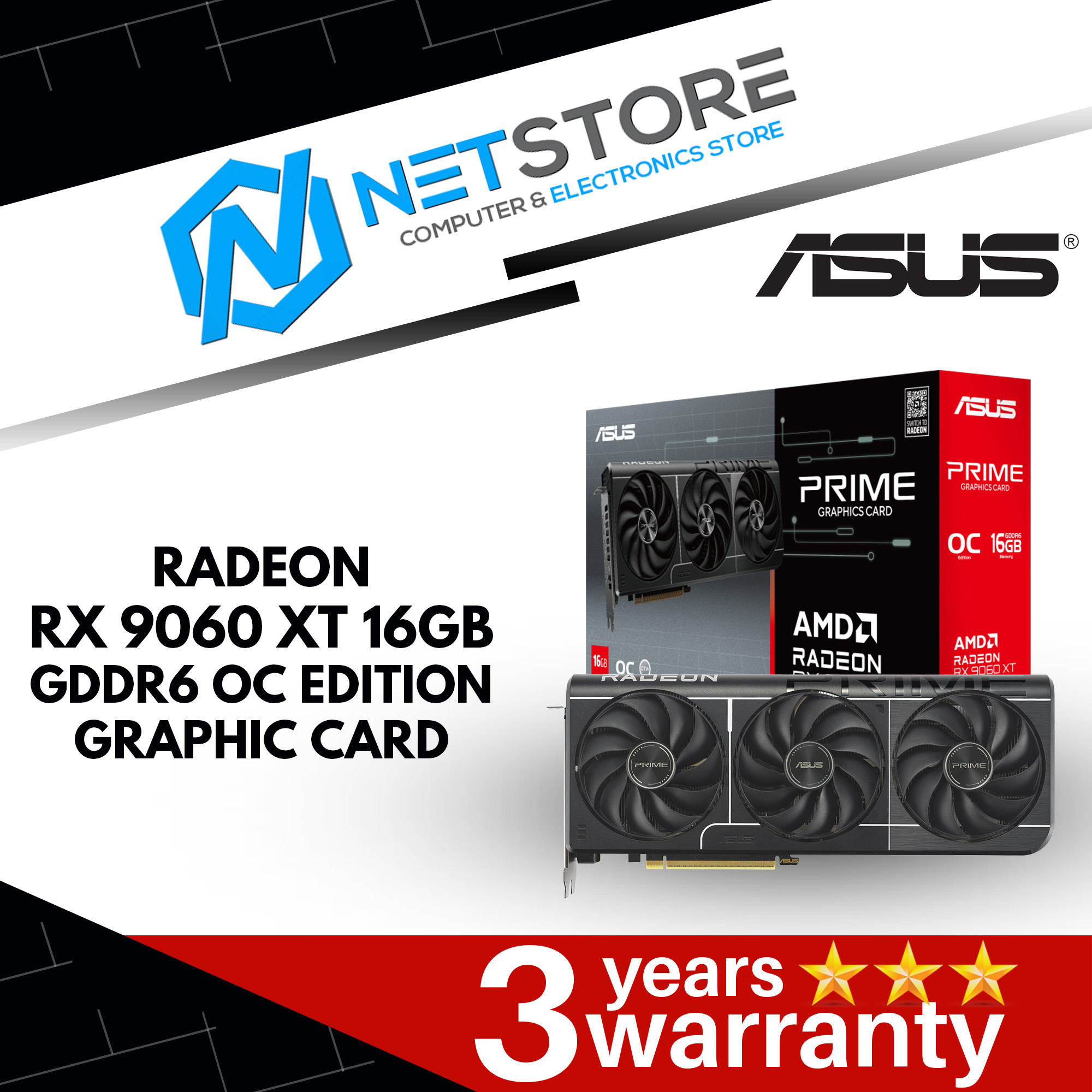 ASUS PRIME RADEON RX9060XT OC 16GB GRAPHIC CARD - 90YV0LF1-M0NA00