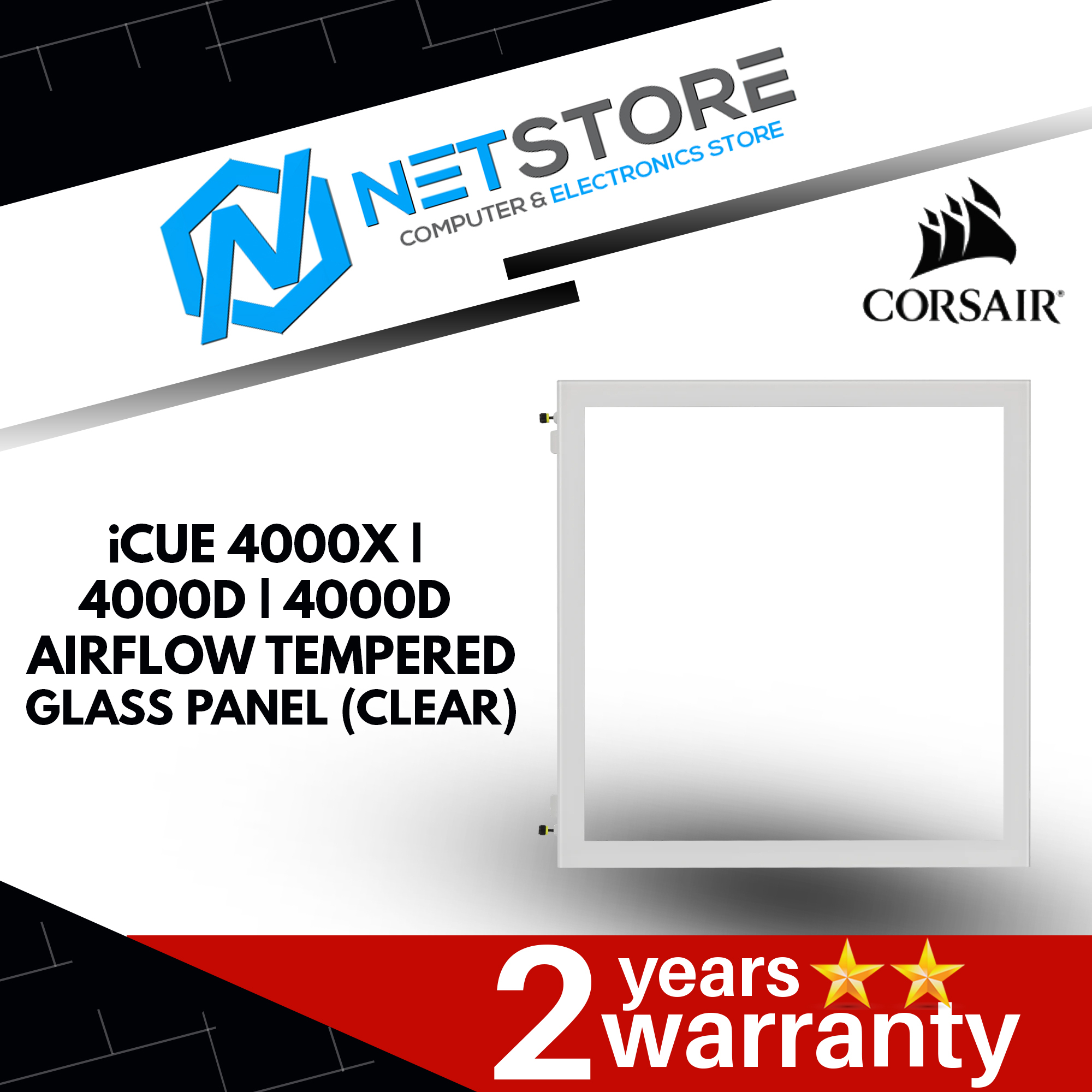CORSAIR ICUE 3000D/4000X/4000D/4000D AIRFLOW TEMPERED GLASS PANEL -  (BLACK | CLEAR)
