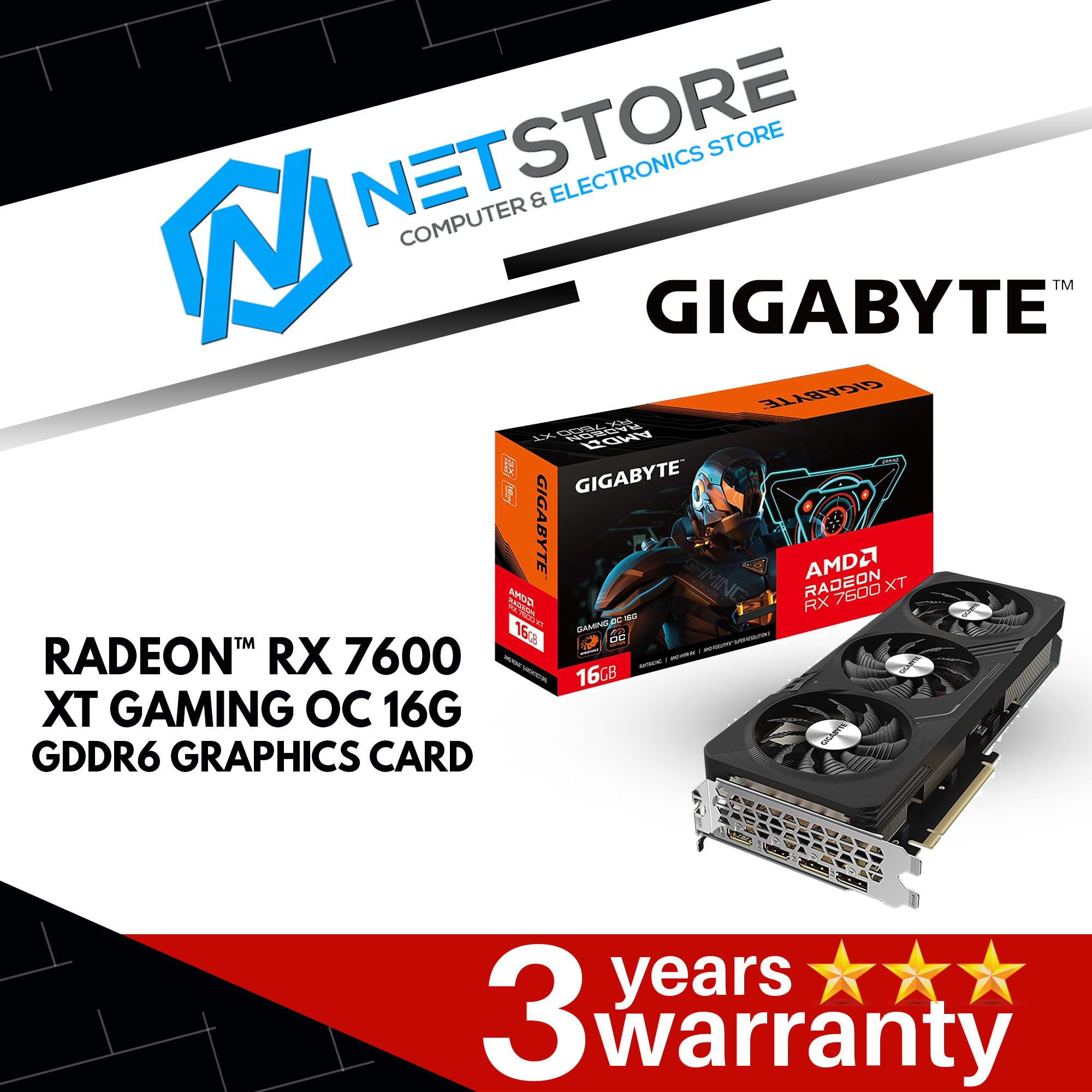 GIGABYTE Radeon™ RX 7600 XT GAMING OC 16G GRAPHIC CARD - GV-R76XTGAMING OC-16GD