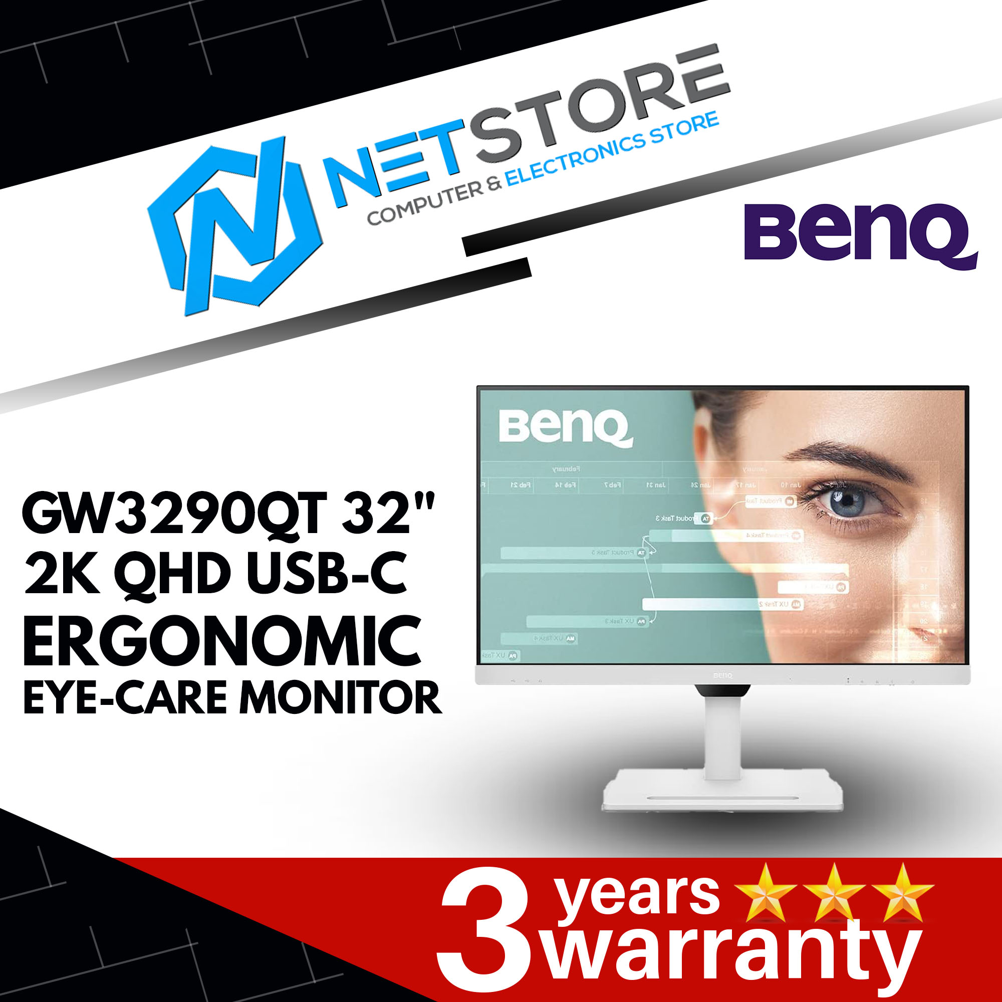 BENQ GW3290QT 32" 2K QHD USB-C ERGONOMIC EYE-CARE MONITOR- 9H.LLHLA.TB