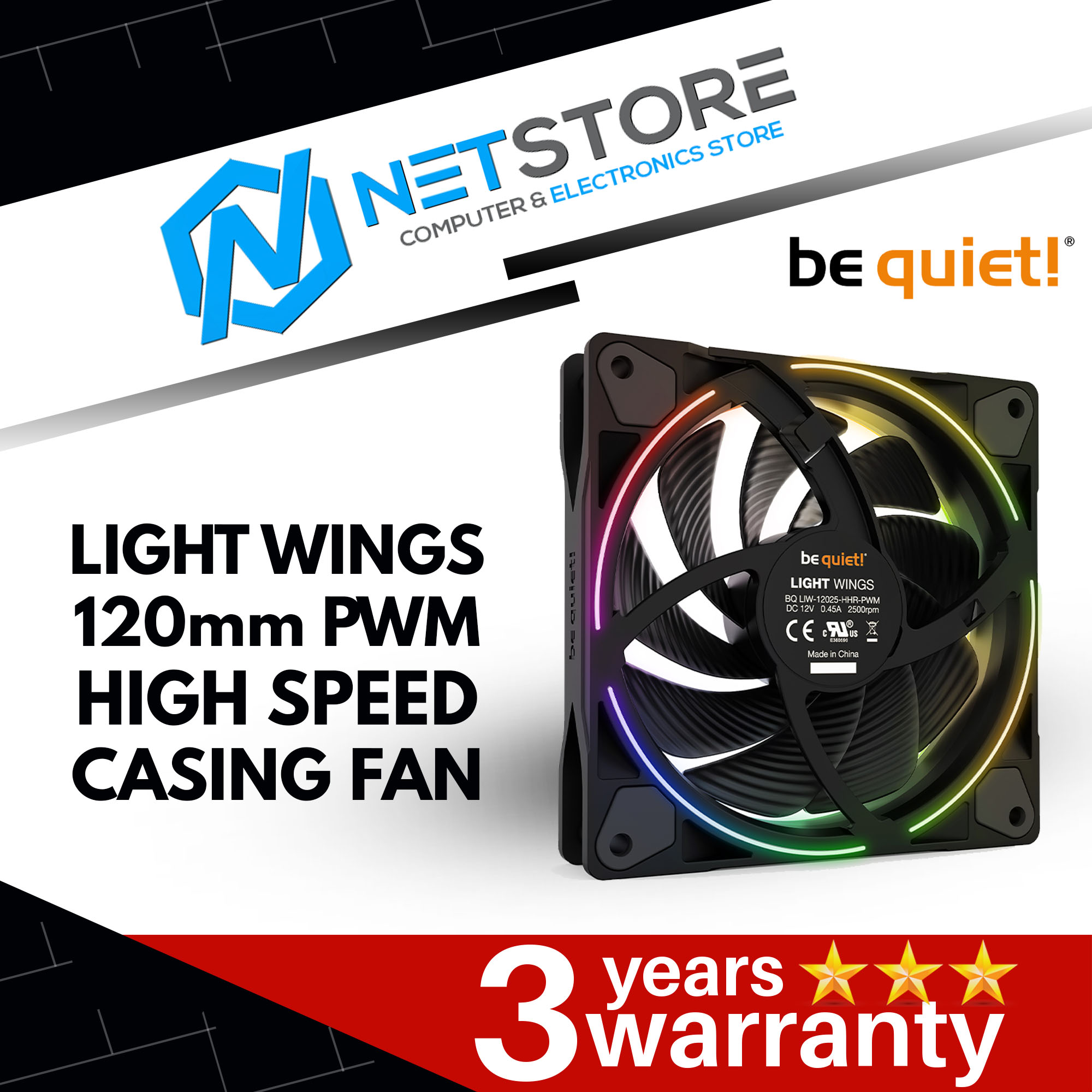 BE QUIET! LIGHT WINGS 120mm PWM HIGH SPEED CASING FAN - BL073
