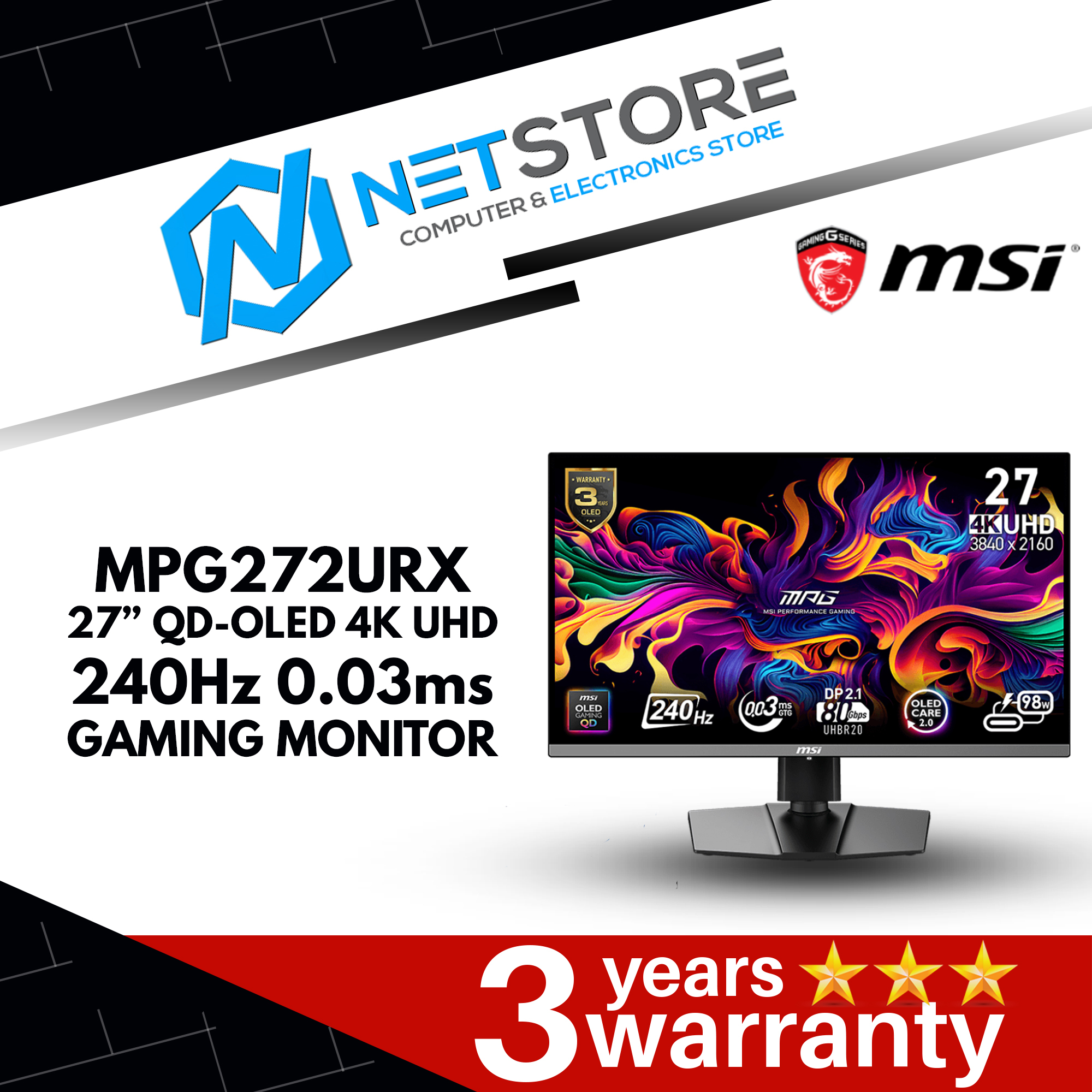 MSI MPG272URX QD-OLED UHD 27" 240Hz GAMING MONITOR - 9S6-3CD79A-023