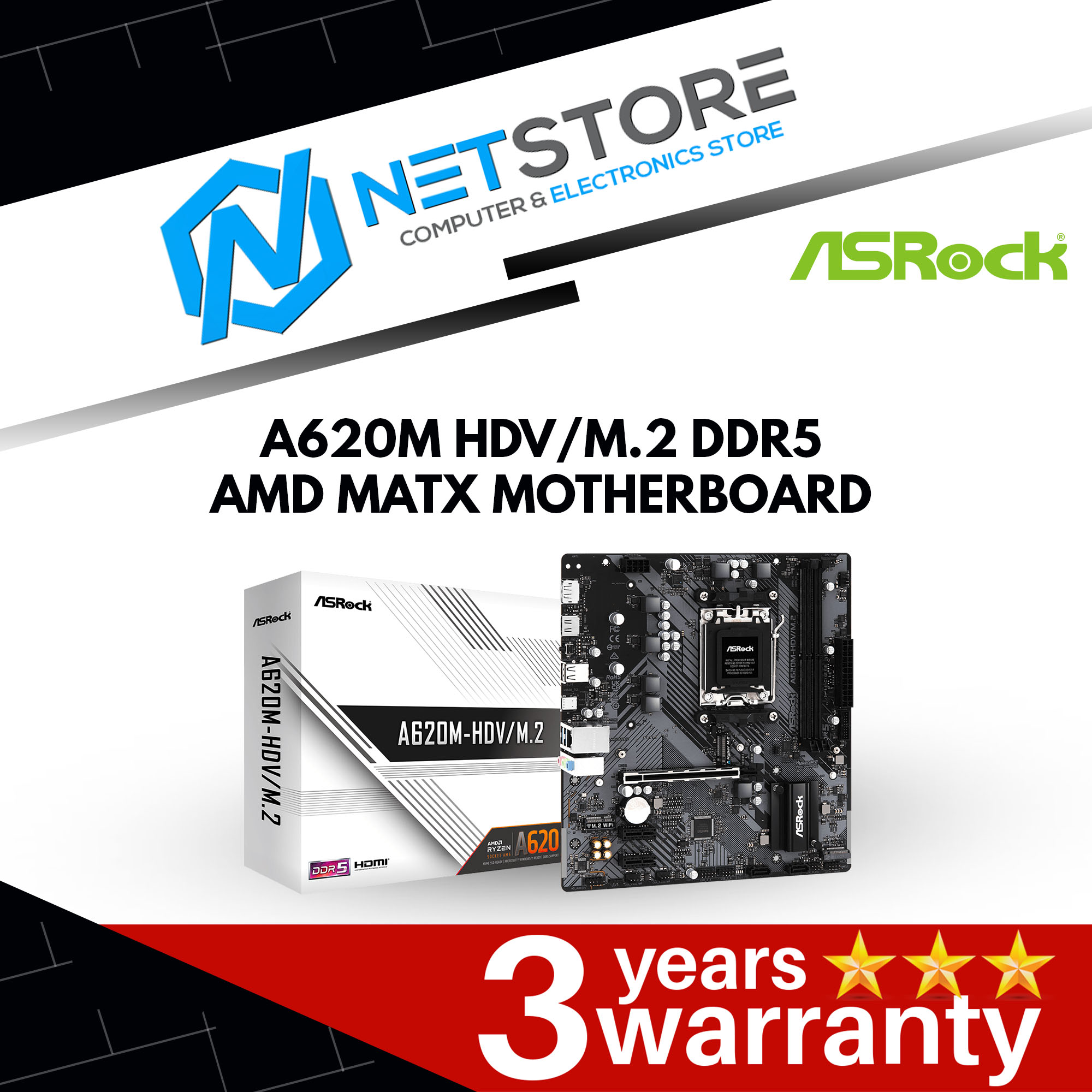ASROCK A620M HDV/M.2 DDR5 AMD MATX MOTHERBOARD - 90-MXBLL0-A0UAYZ