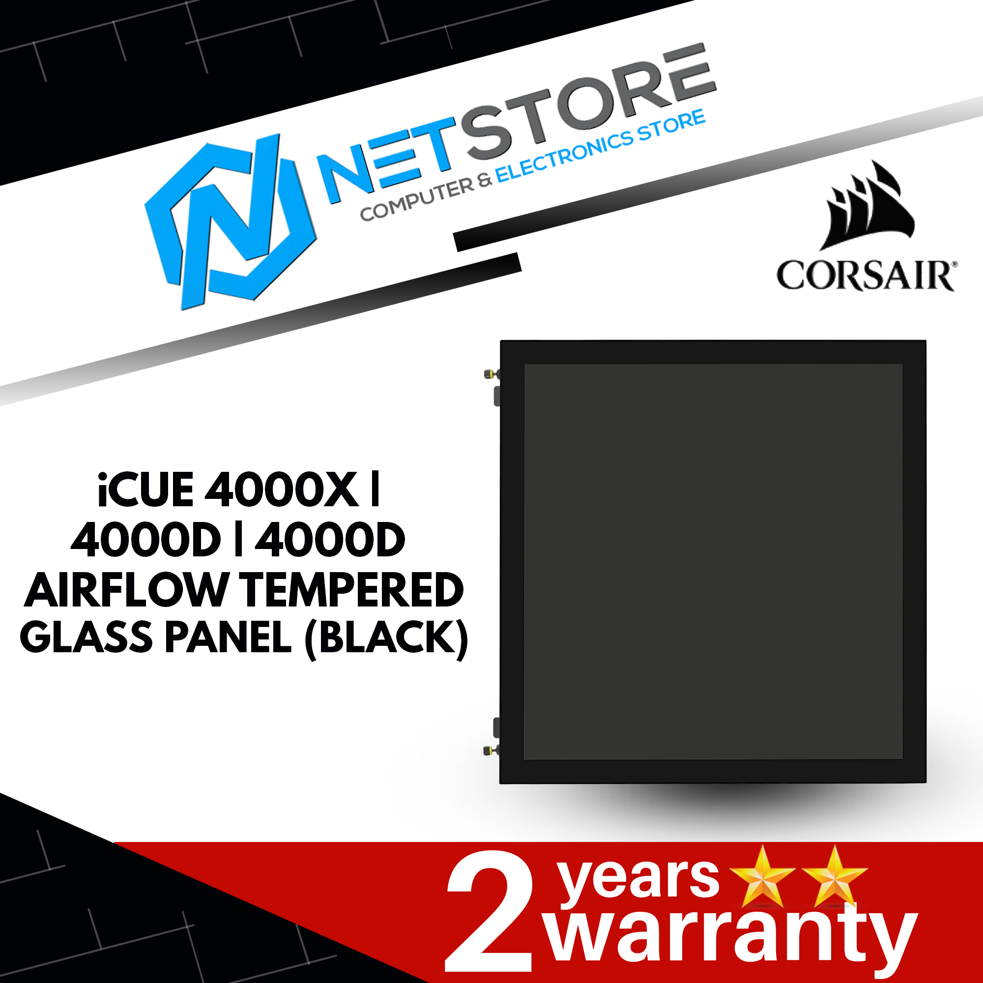 CORSAIR ICUE 3000D/4000X/4000D/4000D AIRFLOW TEMPERED GLASS PANEL -  (BLACK | CLEAR)