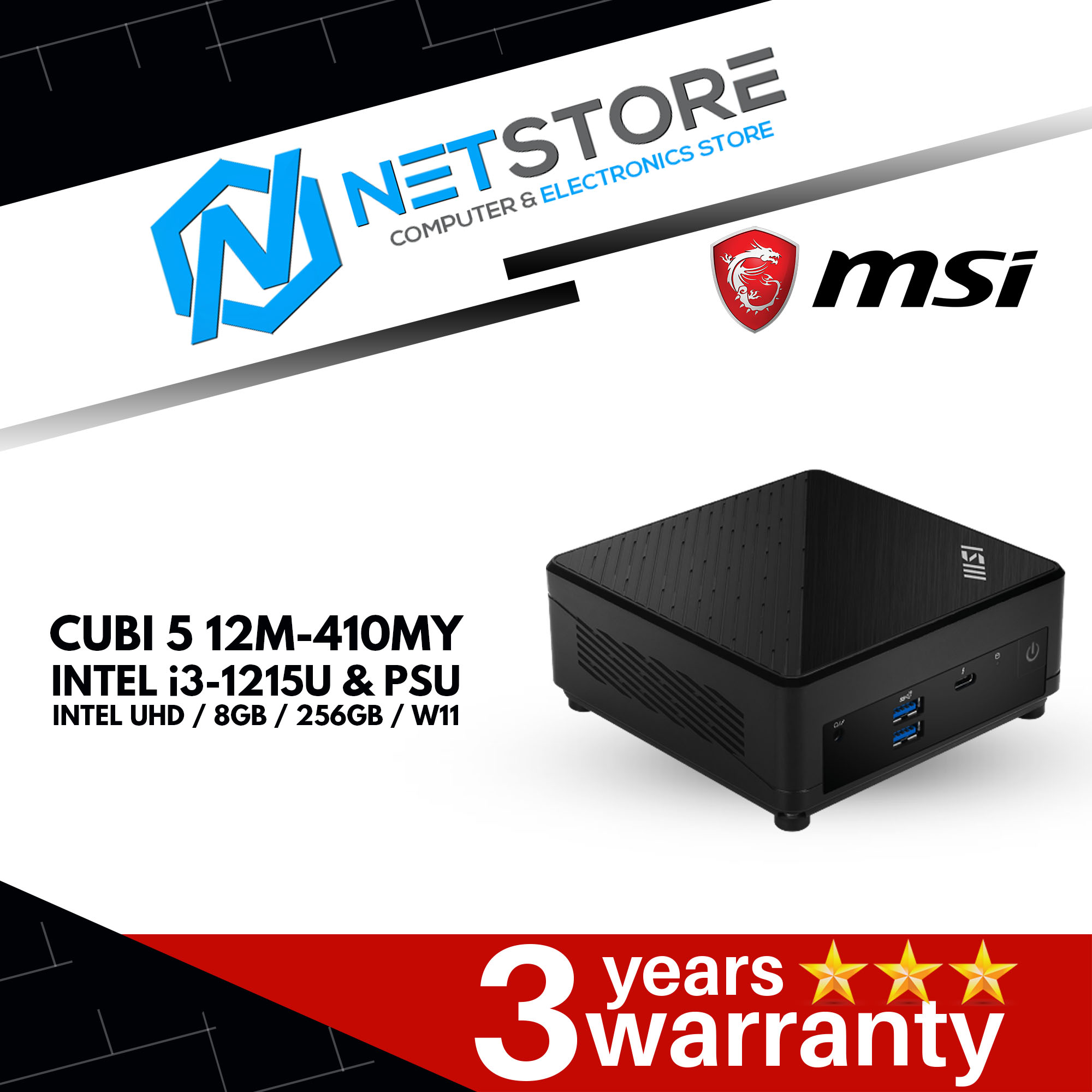 MSI Cubi 5 12M-410MY Desktop - i3-1215U / Intel UHD / 8GB / 256GB / W11 - 9S6-B0A811-442