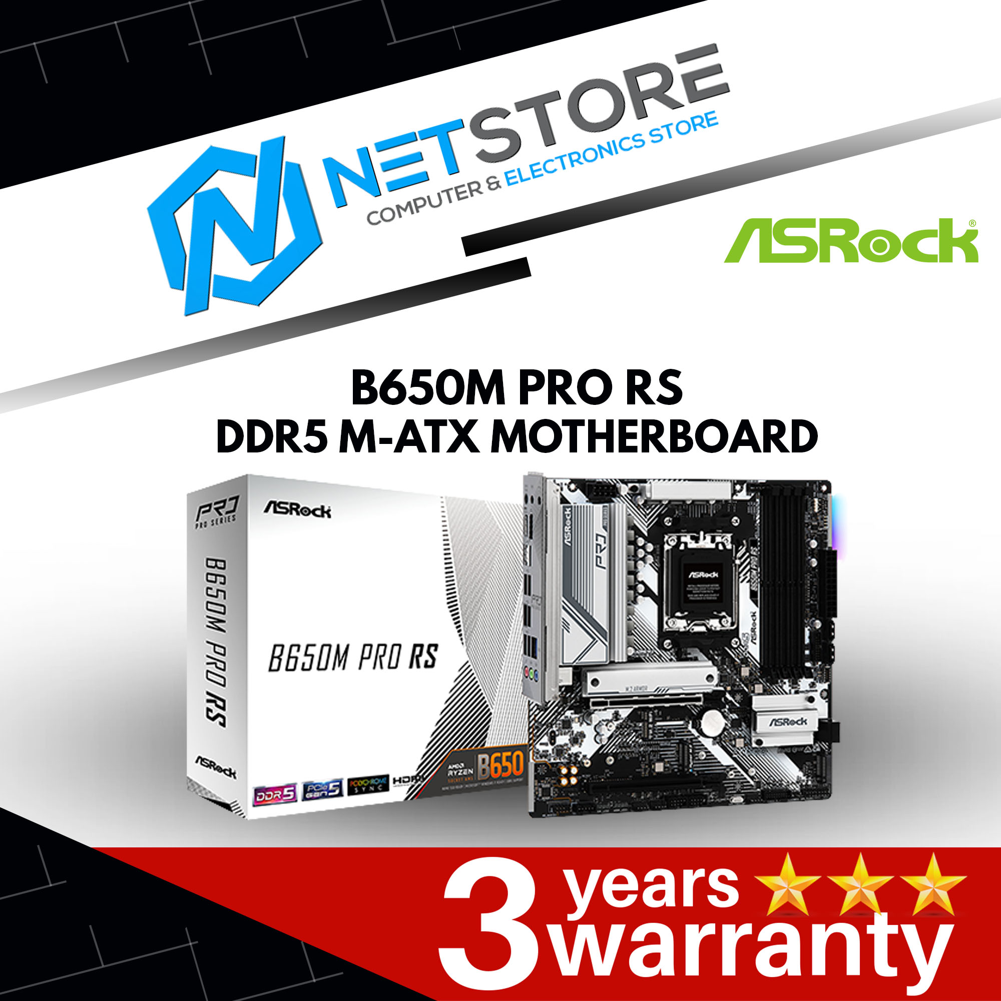 ASROCK B650M PRO RS DDR5 M-ATX MOTHERBOARD - 90-MXBLP0-A0UAYZ