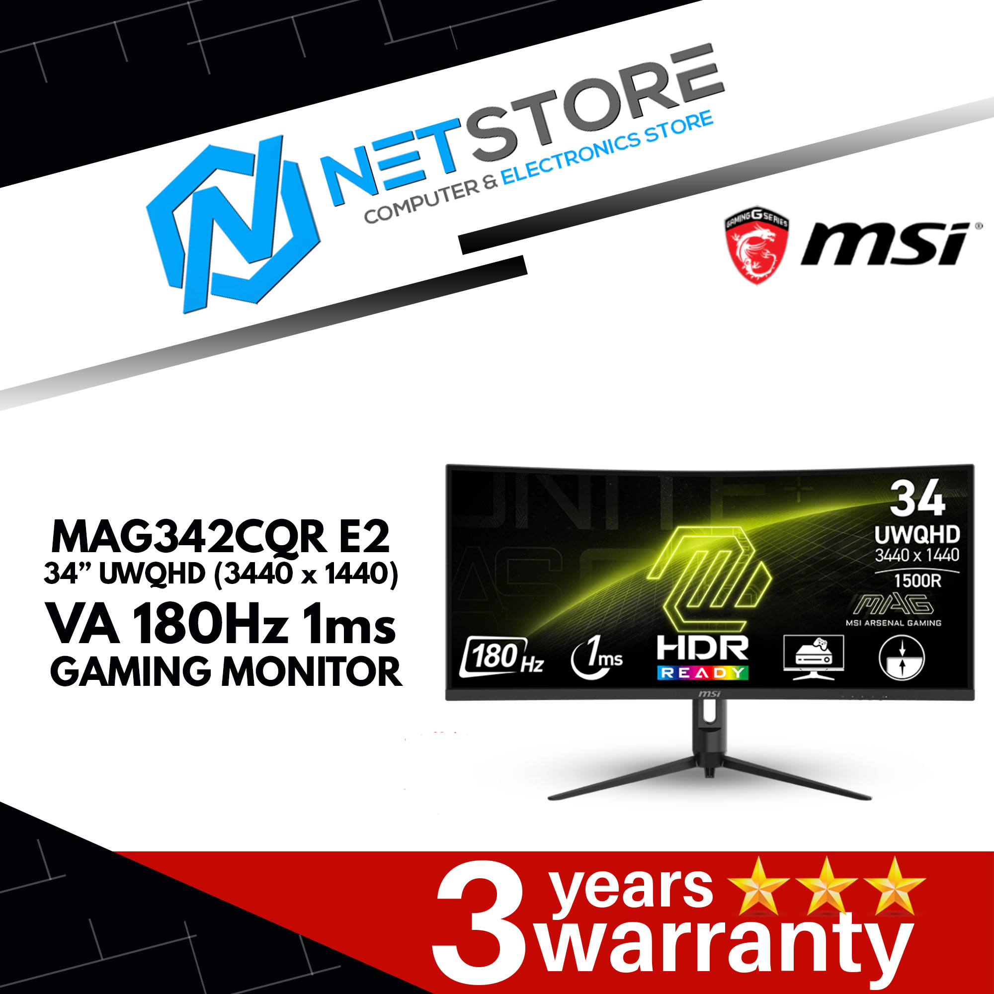 MSI MAG342CQR E2 34" VA 180Hz 1ms GAMING MONITOR - 9S6-3DB64H-076