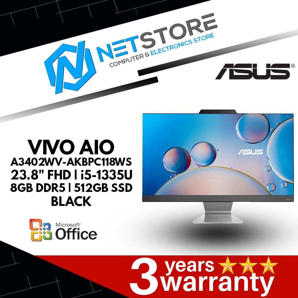 VIVO AIO A3402WV-AKBPC118WS 23.8" FHD | i5-1335U | 8GB DDR5 | 512GB SSD - BLACK