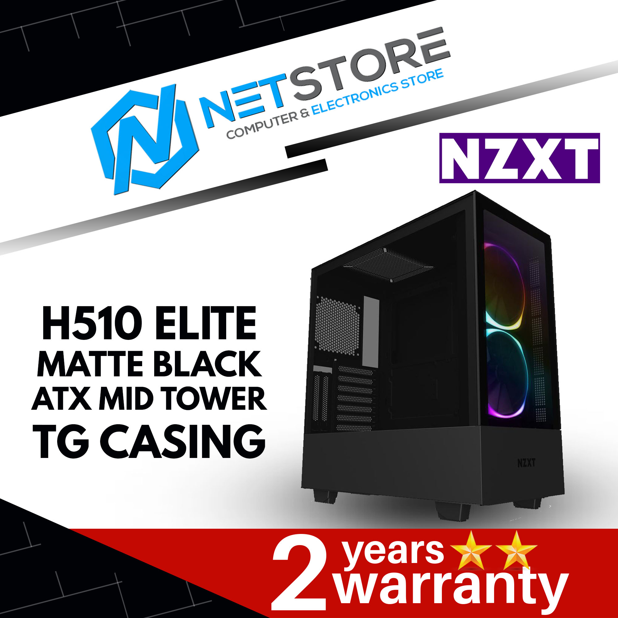 NZXT H510 ELITE MATTE BLACK ATX MID TOWER TG CASING CA-H510E-B1