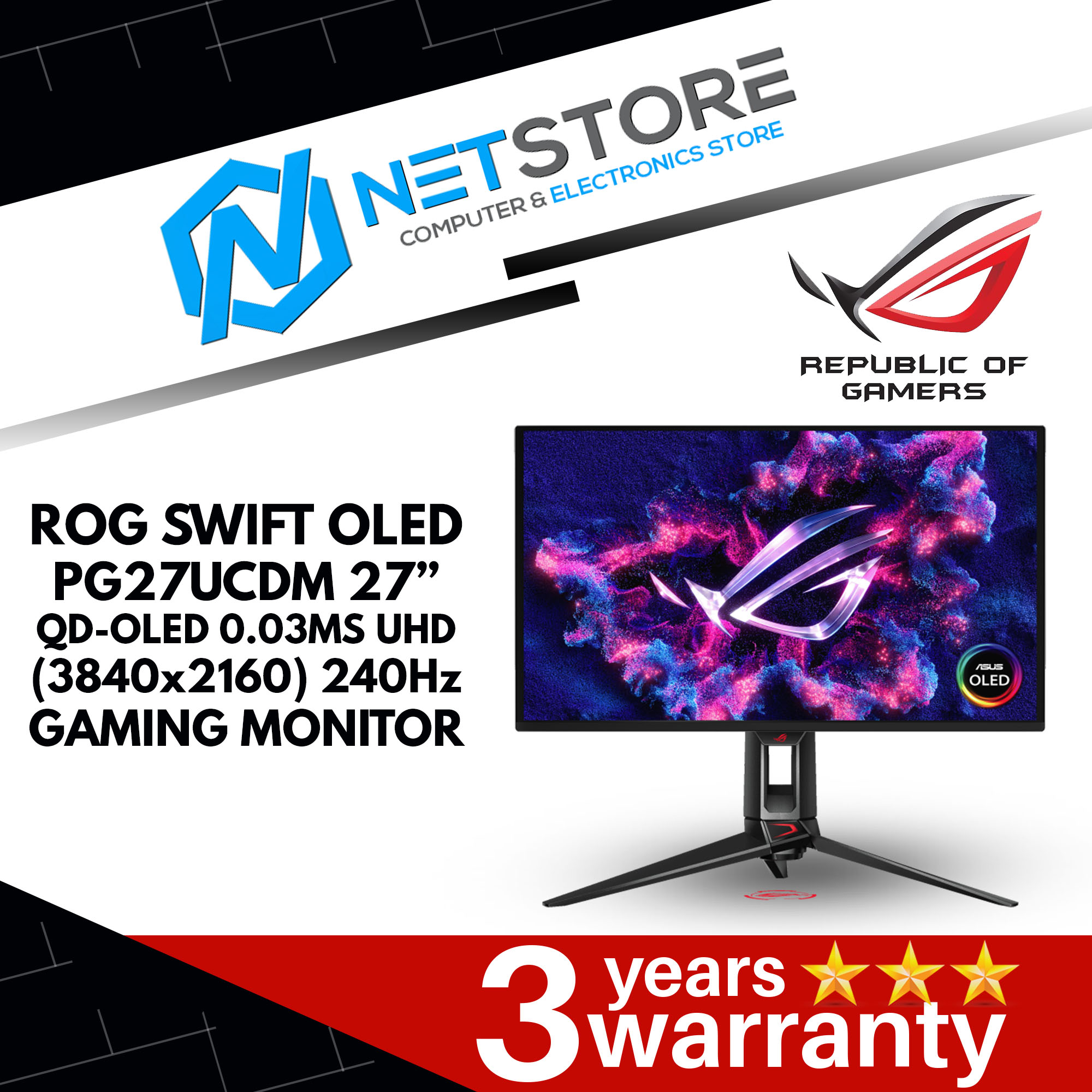 ASUS ROG SWIFT OLED PG27UCDM 27-INCH 4K QD-OLED PANEL 240Hz 0.03MS GAMING MONITOR - 90LM0B30-B019B1