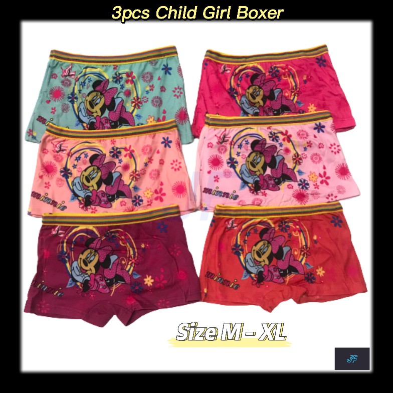 3 Pcs Child Girl’s Underwear GIRL’S BOXER ( RANDOM - MIX COLOUR )   SIZE : M - XL 8898-2 ( U8512 )
