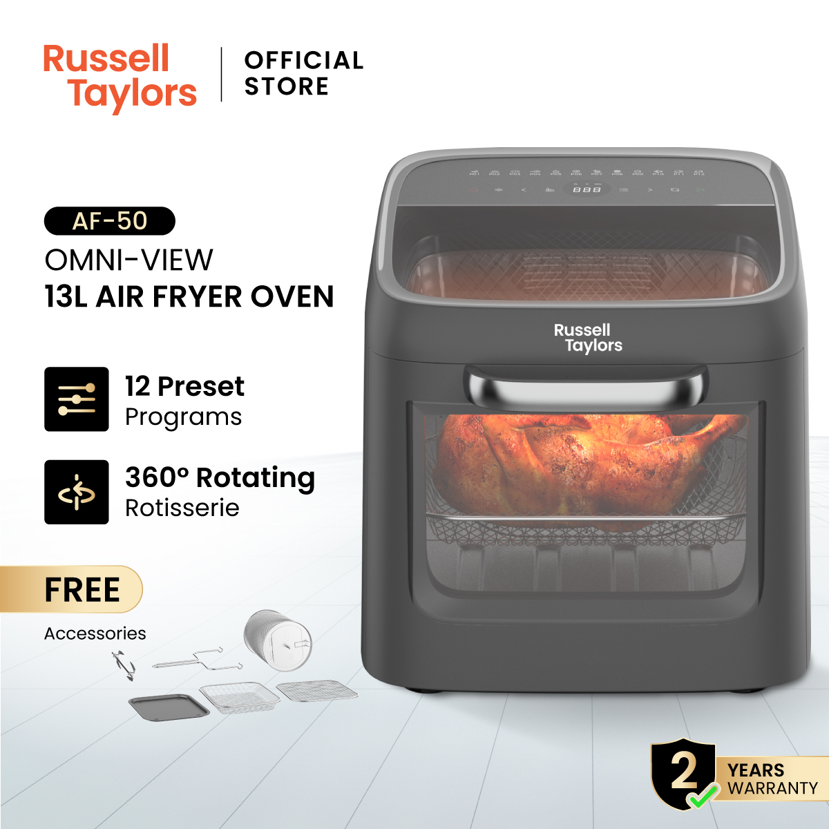 Russell Taylors Omni View Air Fryer Oven with Rotisserie (13L) AF-50