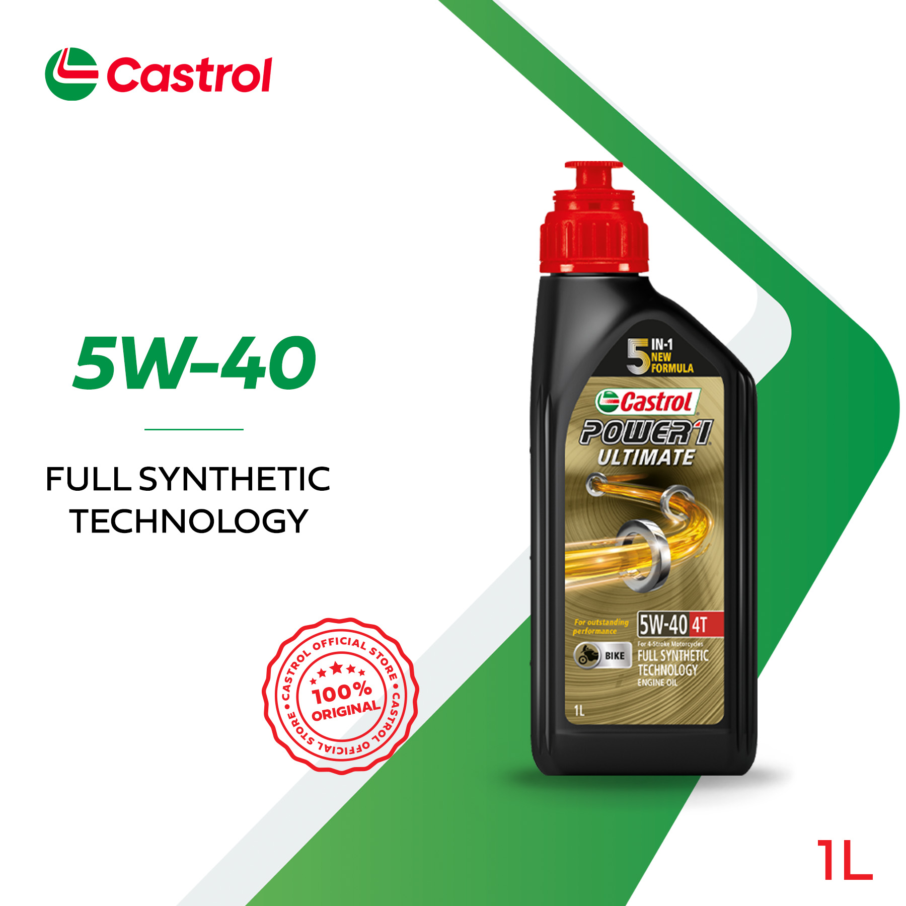 Castrol POWER1 ULTIMATE 5W-40 4T (1L) Minyak Enjin Motosikal Sintetik Penuh