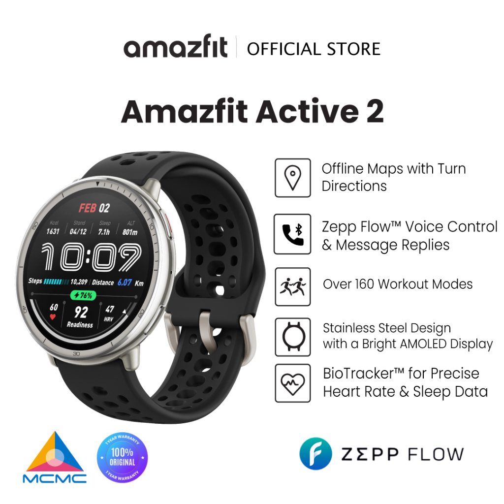 Amazfit Active 2 Round Smart Watch 44mm, GPS Maps with Direction, Fitness Tracker, 10 Day Battery, 1