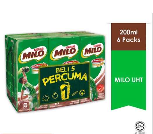 ( Beng kee)   HOT ITEM  AIR KOTAK Milo 200ml *6pcs uht Nestle MILO Activ-Go Chocolate Malt UHT 200ML
