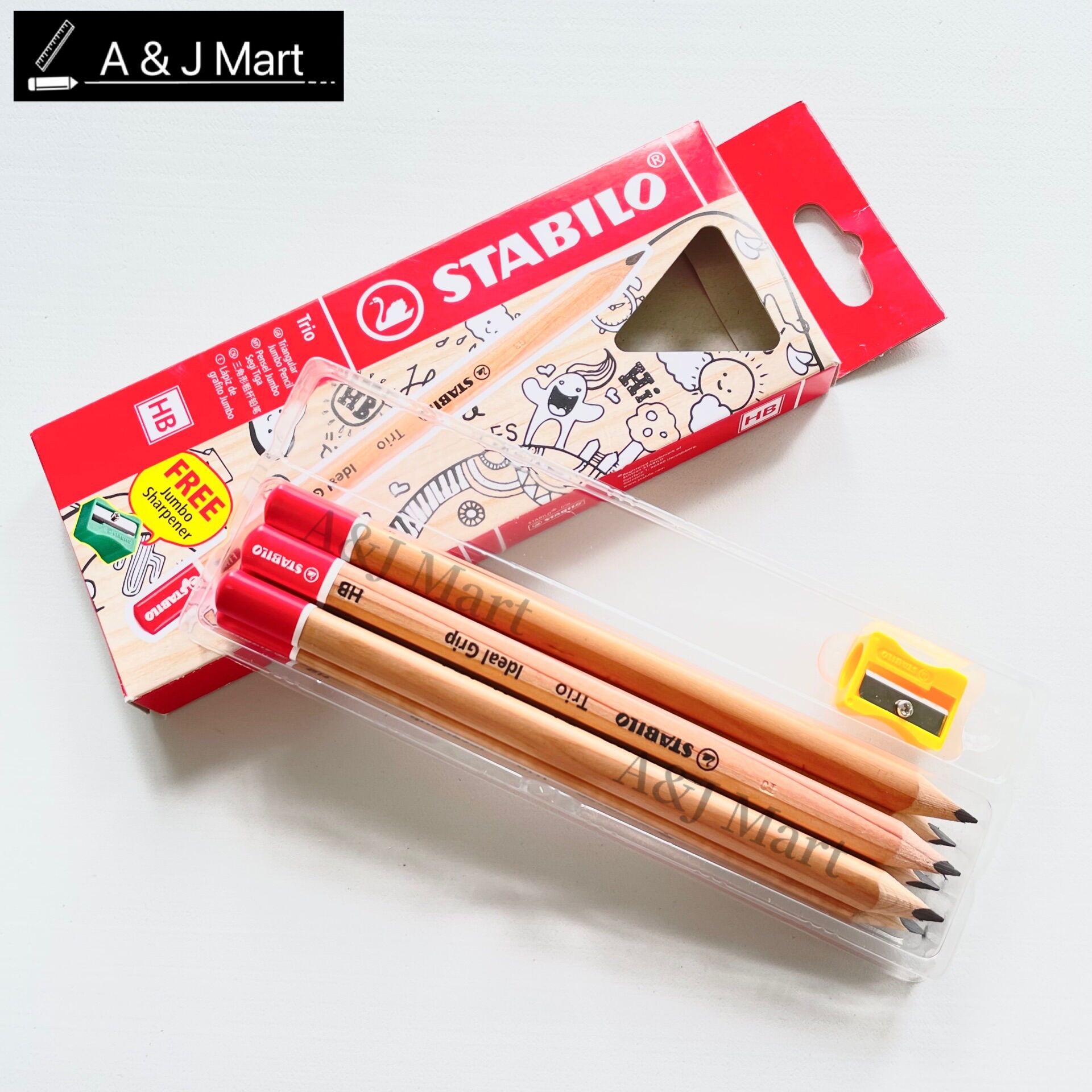 Stabilo 6pcs Trio Triangular Jumbo HB Pencil With Sharpener 362HB6P1