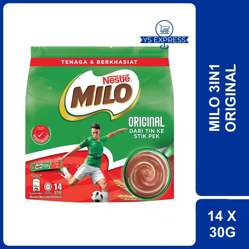 MILO 3in1 Original 14 X 30G (From Tin To Stick Pack) - 3dalam1 Asli 14 X 30G (Dari Tin Ke Stik Pek)