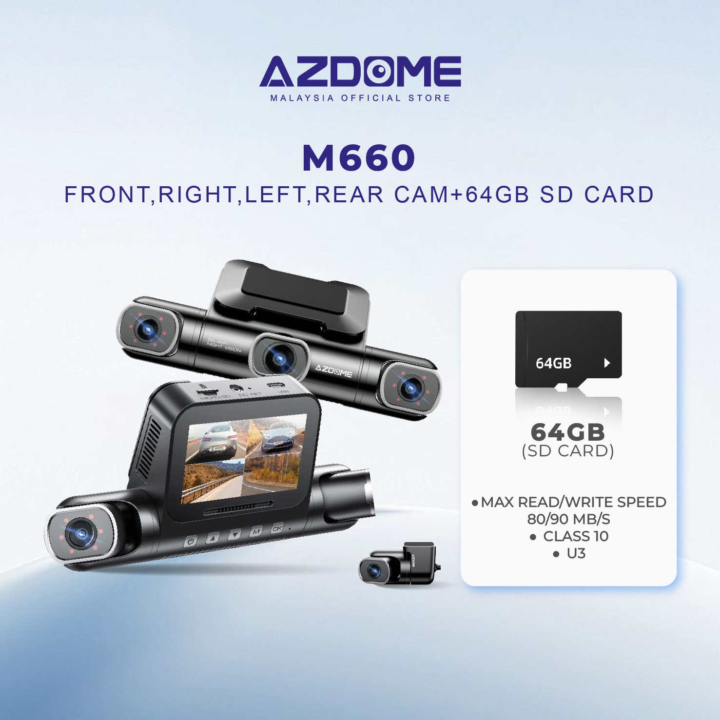 Azdome M660 4K Ultra HD 4-Channel Front, Rear, Left & Right Dash Cam Night Vision App Control