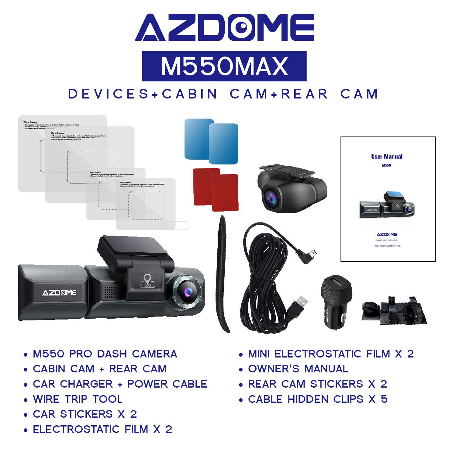 AZDOME M550MAX 2160P/4K Ultra HD 3 Channel Front & Rear DashCam Night Vision App Control Car Camera 
