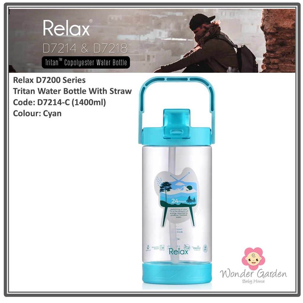 RELAX D7200 SERIES TRITAN WATER BOTTLES WITH STRAW (Botol Air Tritan Berstraw | D7214_1400ML | D7218