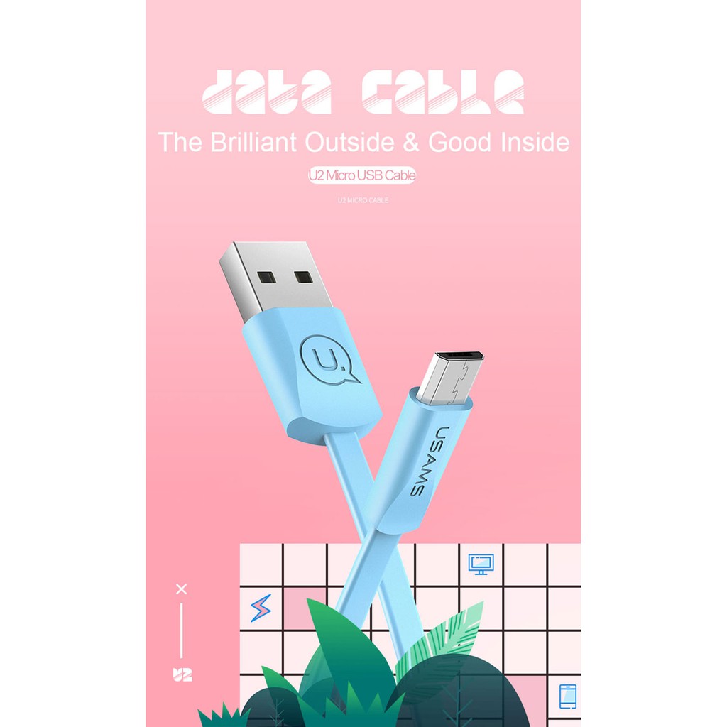 Usams US-SJ201 U2 2A 1.2m Micro USB Charge Data Sync Flat Cable