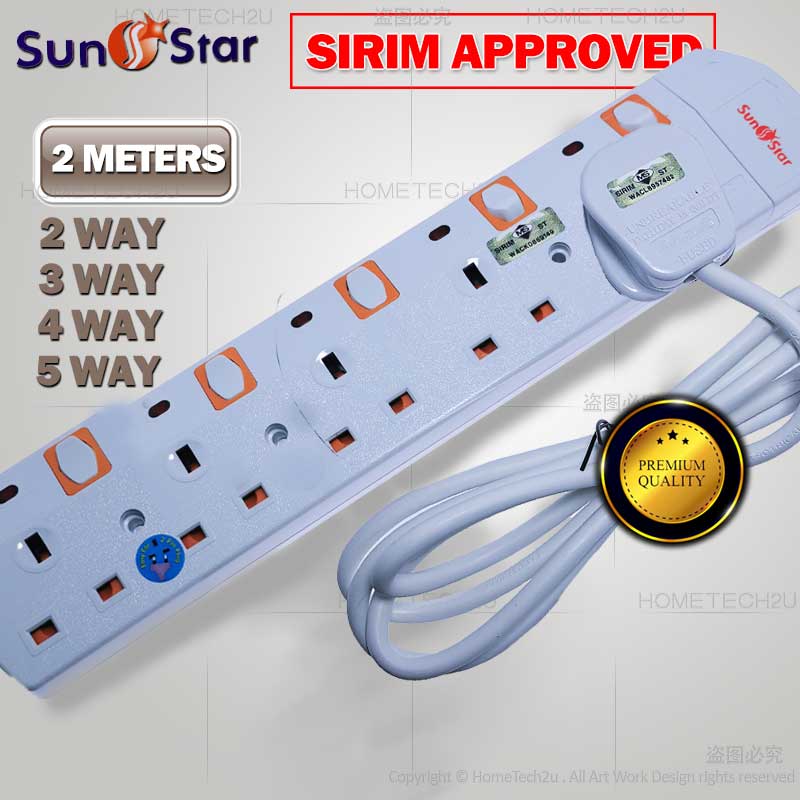 Sunstar Extension Plug Trailing Socket Extantion Wayer Extension Cabang Heavy Duty 2m 3m 5m 5 Meter