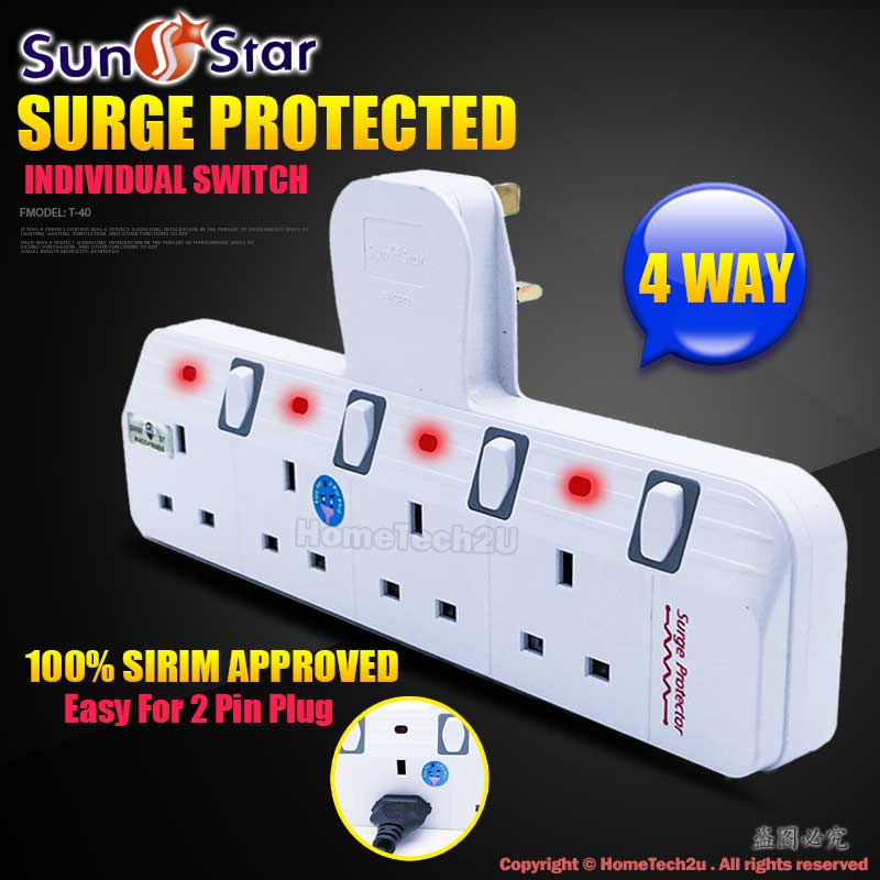 Sunstar extension plug Extantion Wall adaport Extension Wire Switch Socket With Surge Protected (Sir