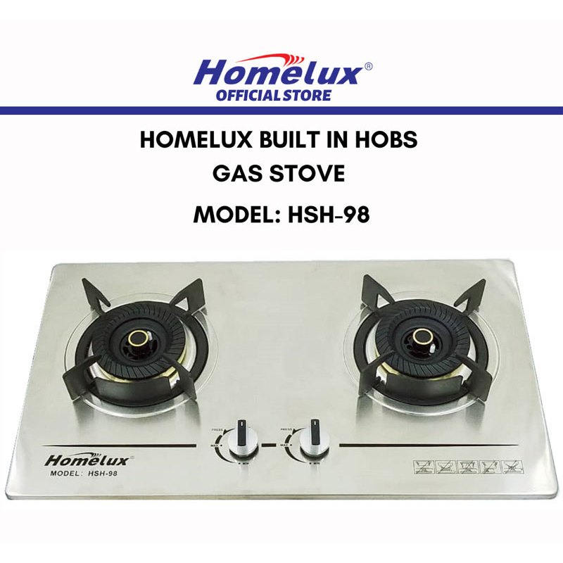 Smart Stainless Steel Built-in Hob Gas Stove Dapur Tanam 4.5KW 130mm Burner HSH-98 MGH-S633M HB802S2