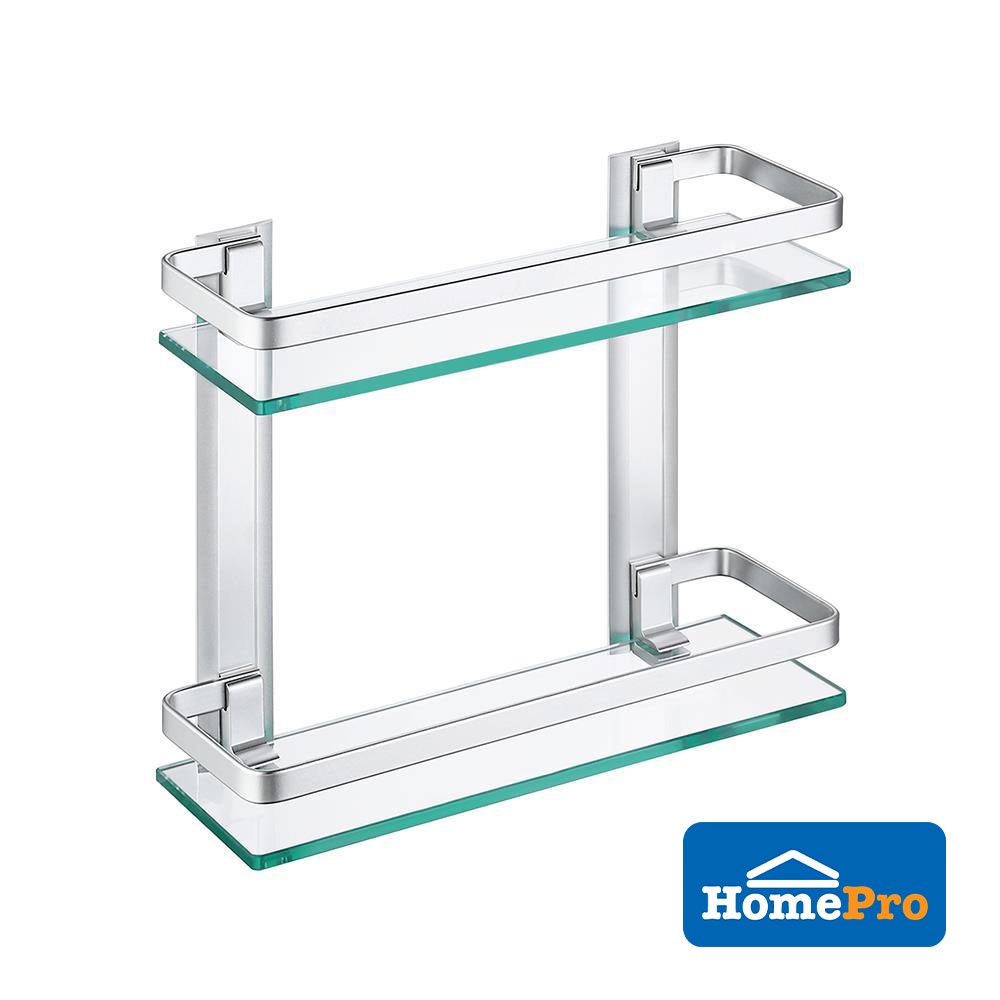 HomePro MOYA Glass Shelf 2 Tier A4126B W35xD12xH29.6 Cm Silver