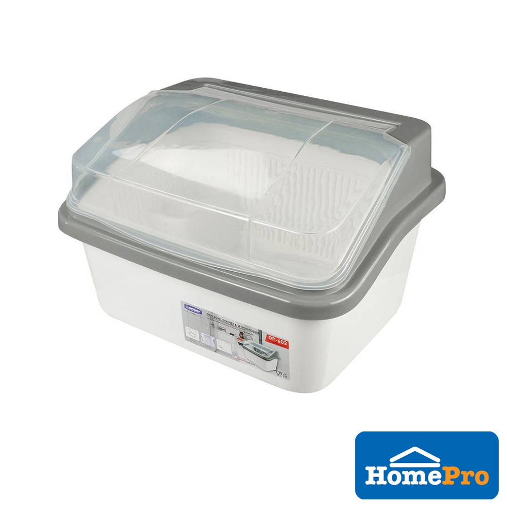 KEYWAY Dish Rack With Lid Plastic DP-602 W47xD37.5xH28.3CM WhiteGrey