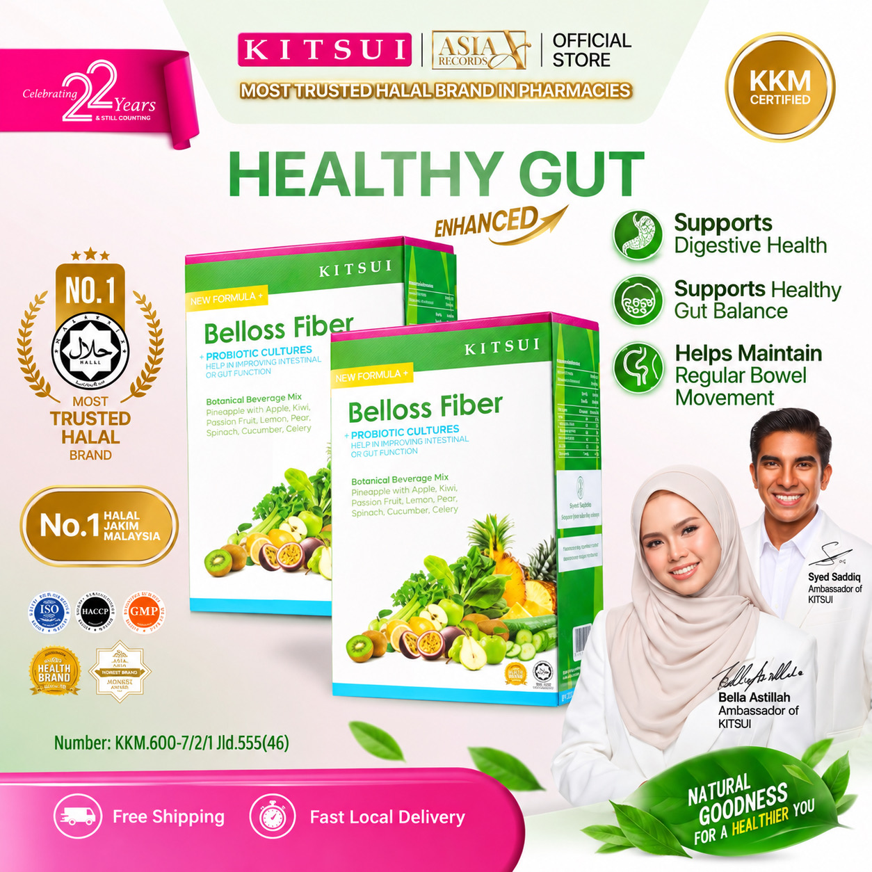 KITSUI BELLOS FIBER PREBIOTIC /HEALTHY AND HAPPY TUMMY / ORIGINAL /2BOX