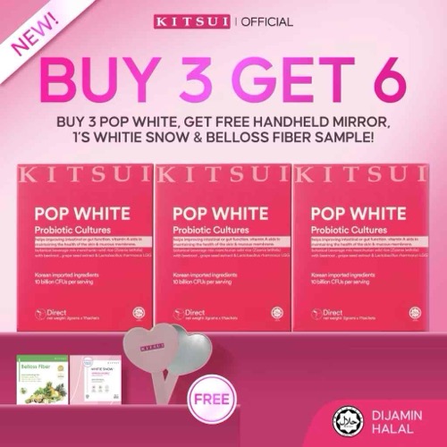￼[BUY 3 GET 6] KITSUI Pop White x3 [FREE 1x Kitsui Handheld Mirror + 1x Belloss Fiber 1's + 1x Whiti